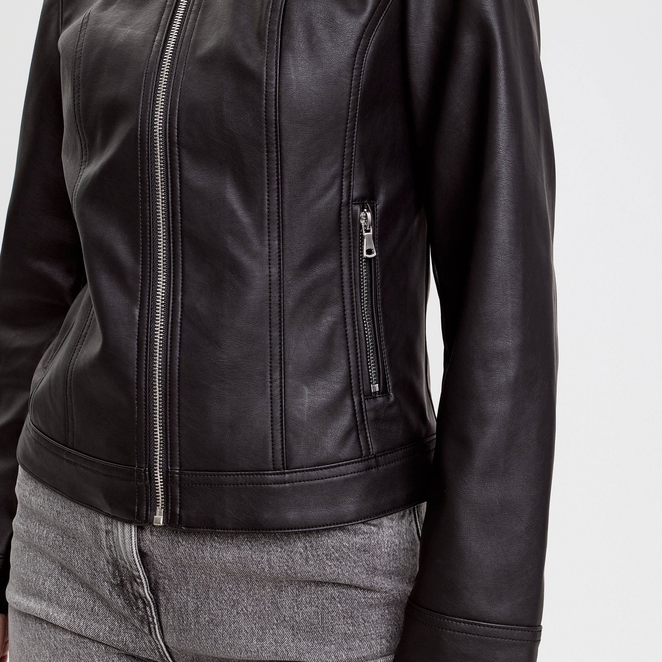 Veste droite zipp&eacute;e noir femme