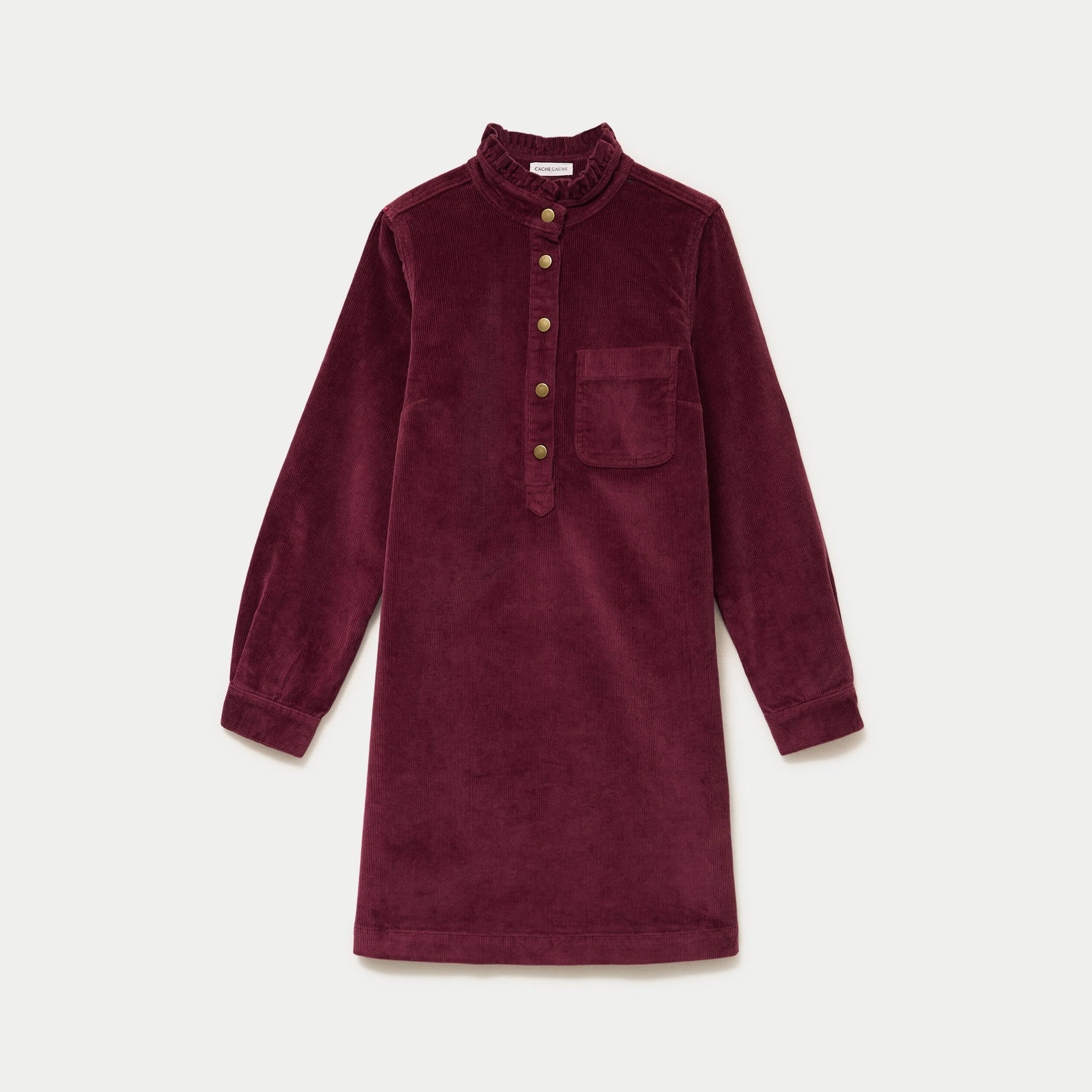 Robe &eacute;vas&eacute;e velours col montant bordeaux femme