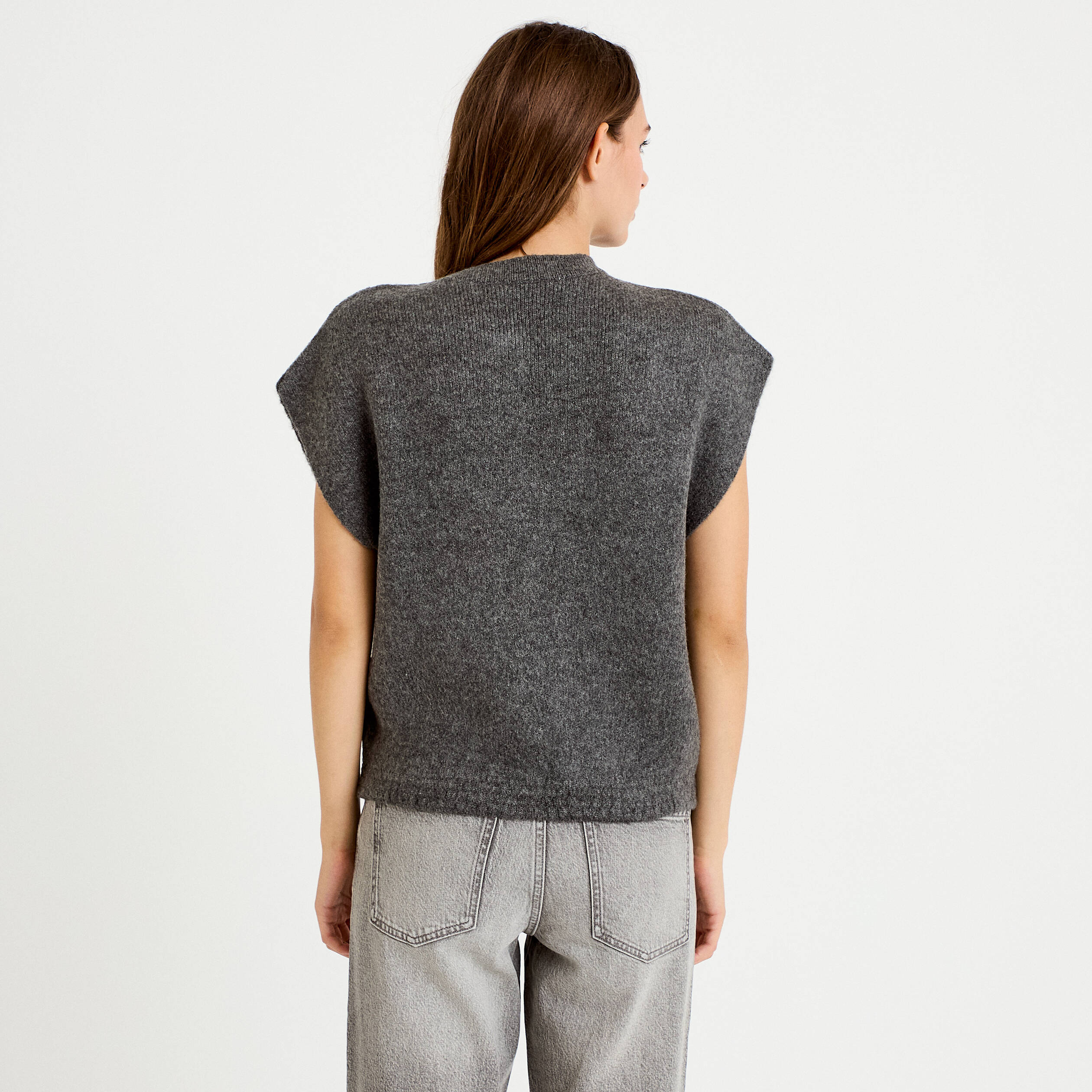Gilet ample sans manches gris fonc&eacute; femme