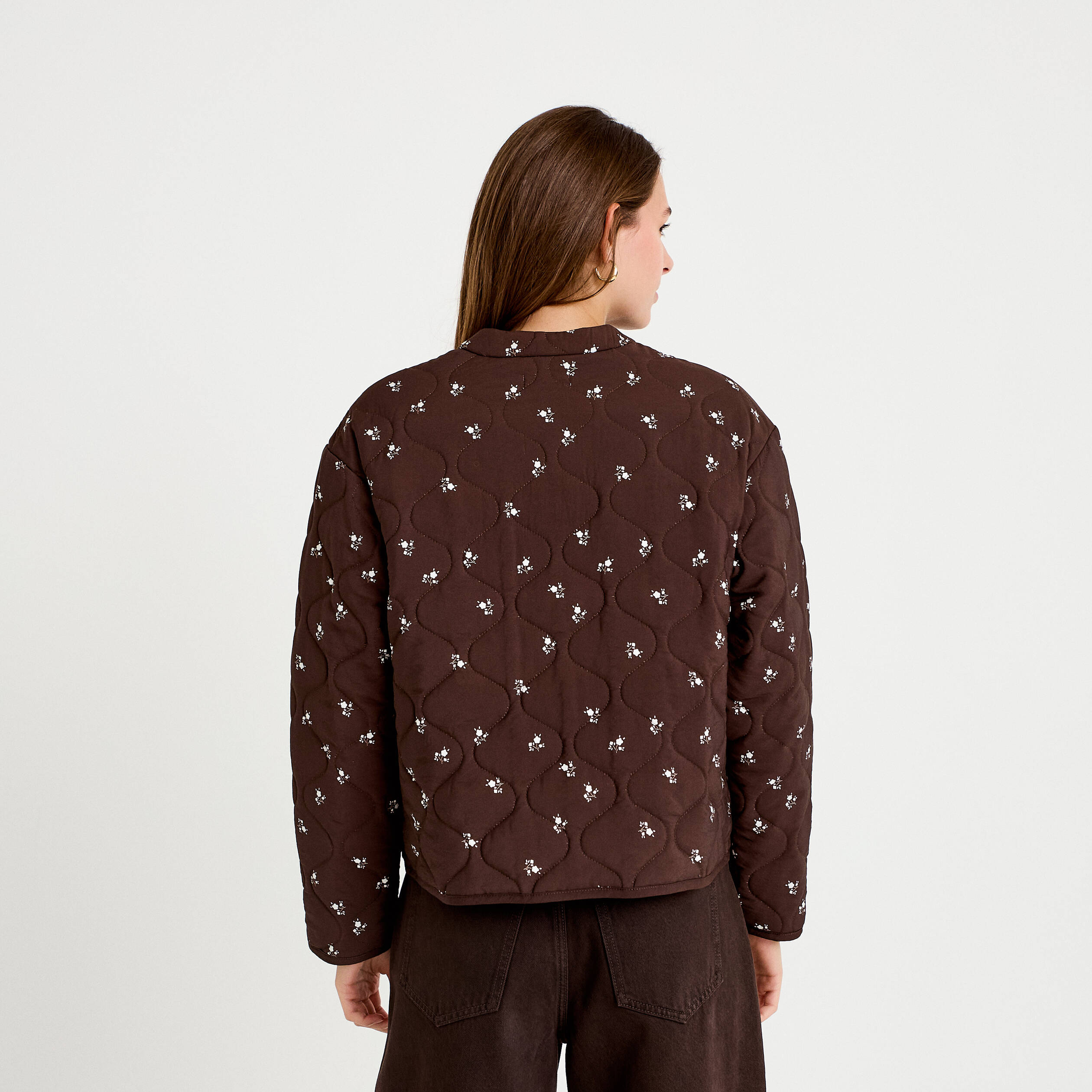 Veste droite manches longues marron fonc&eacute; femme