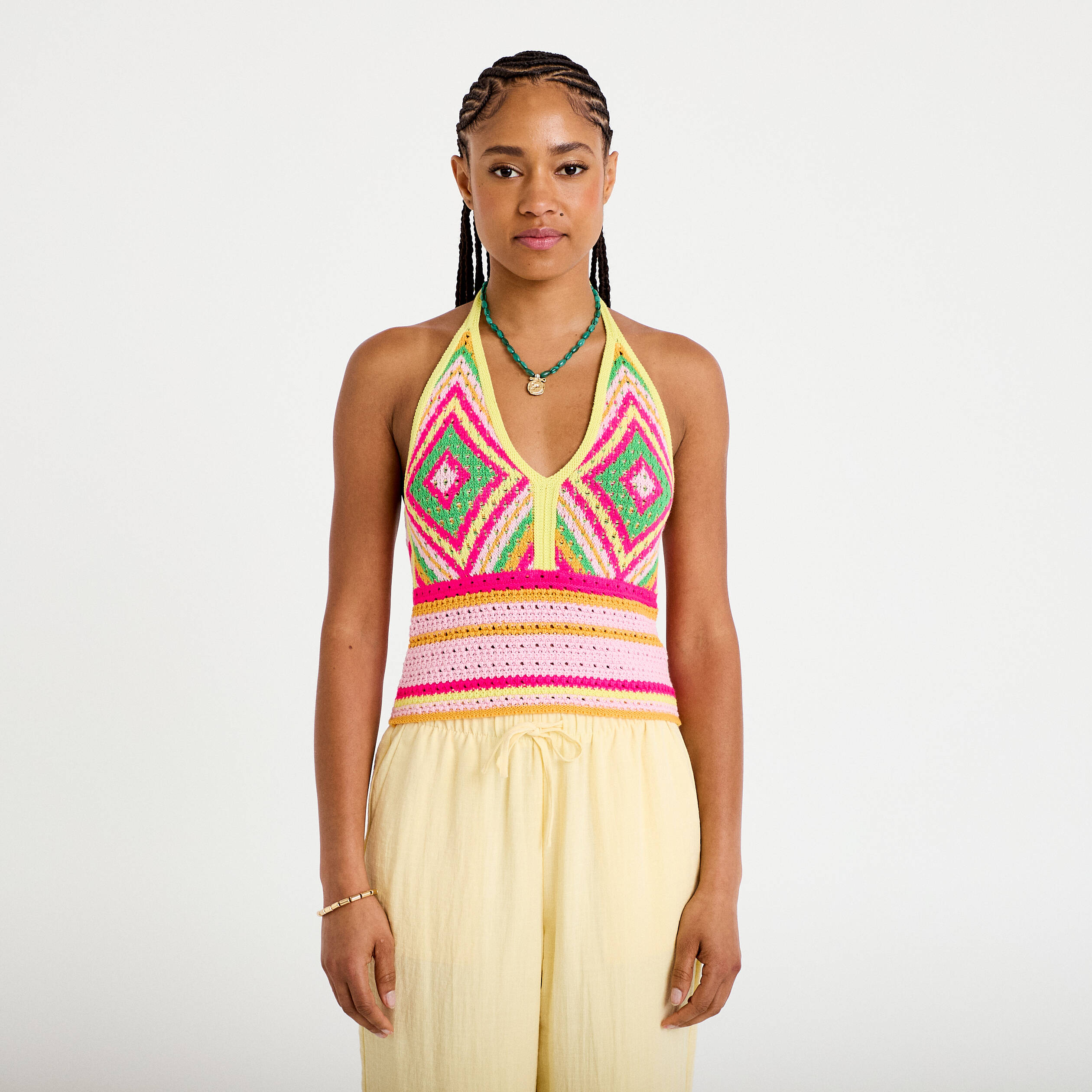 D&eacute;bardeur crochet cropped multicolore femme