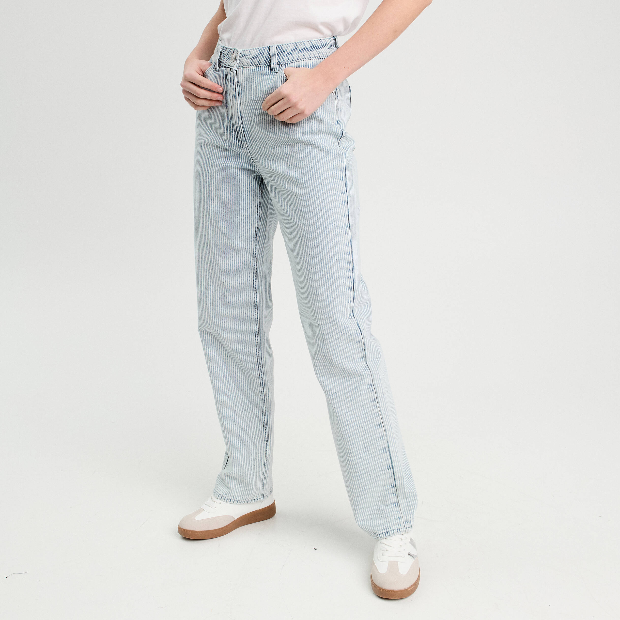 Jean droit taille haute bleu gris femme