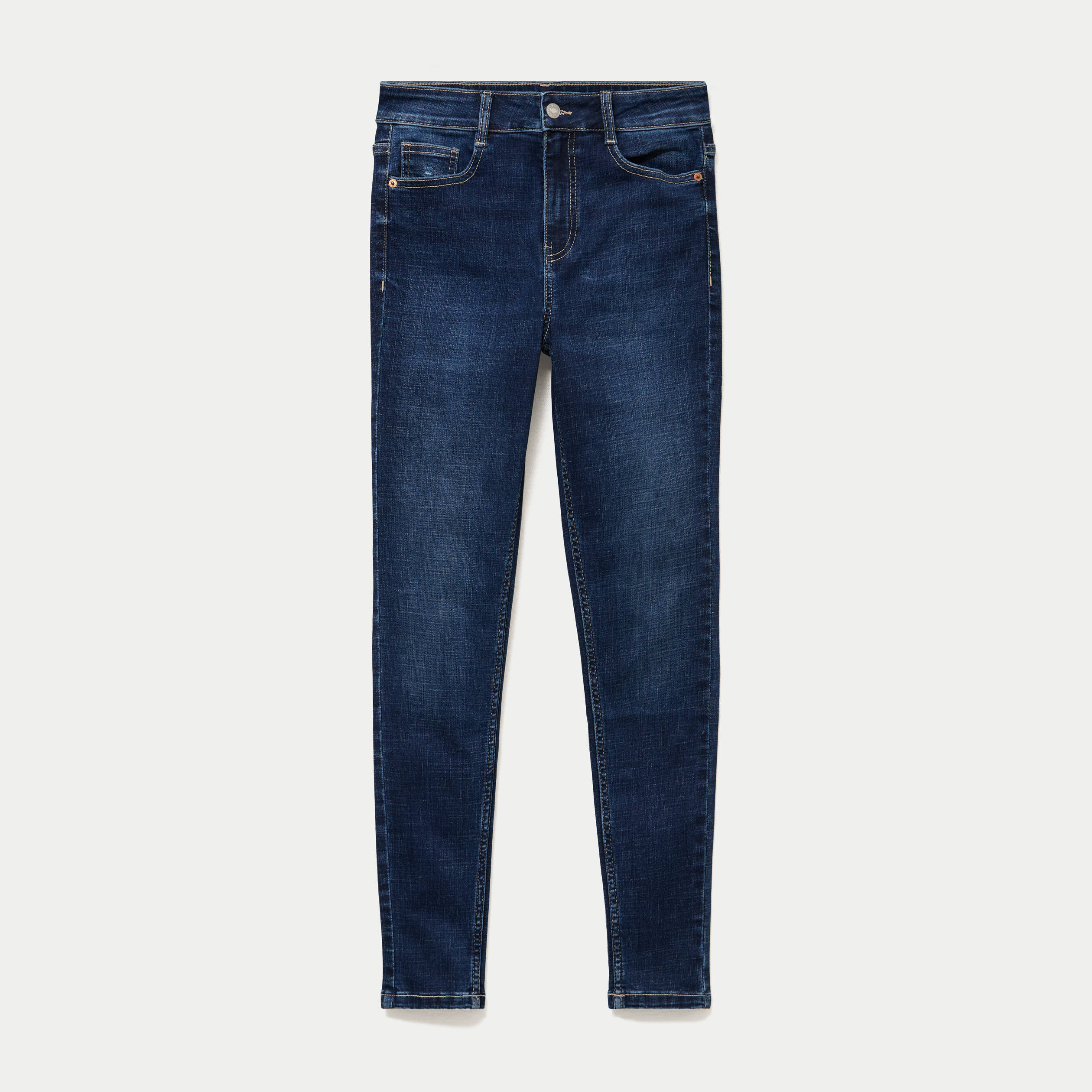 Jean skinny taille haute bleu fonc&eacute; femme