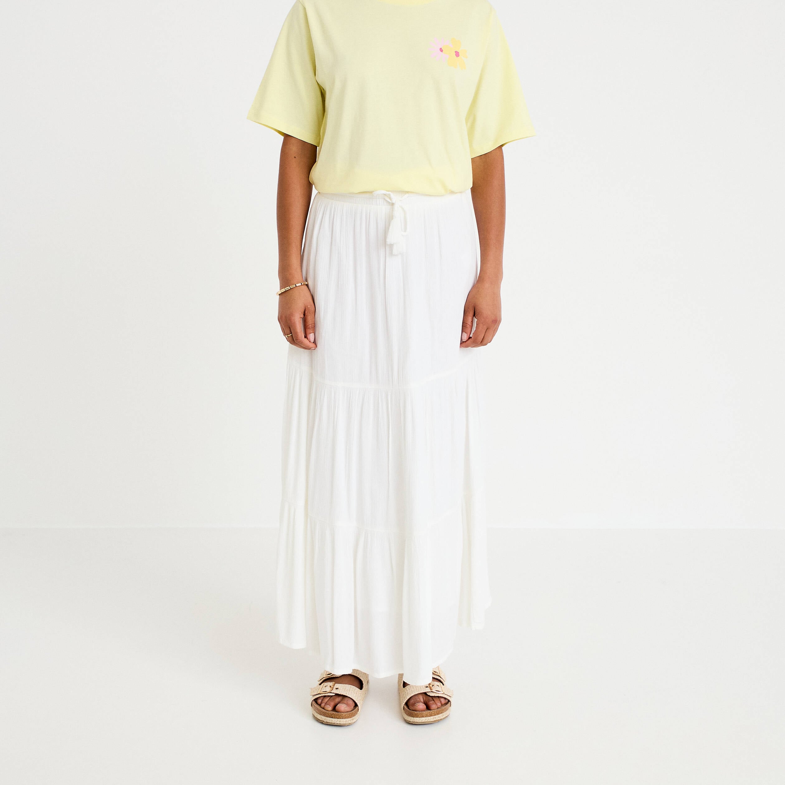 Jupe longue pliss&eacute;e &eacute;vas&eacute;e blanc femme