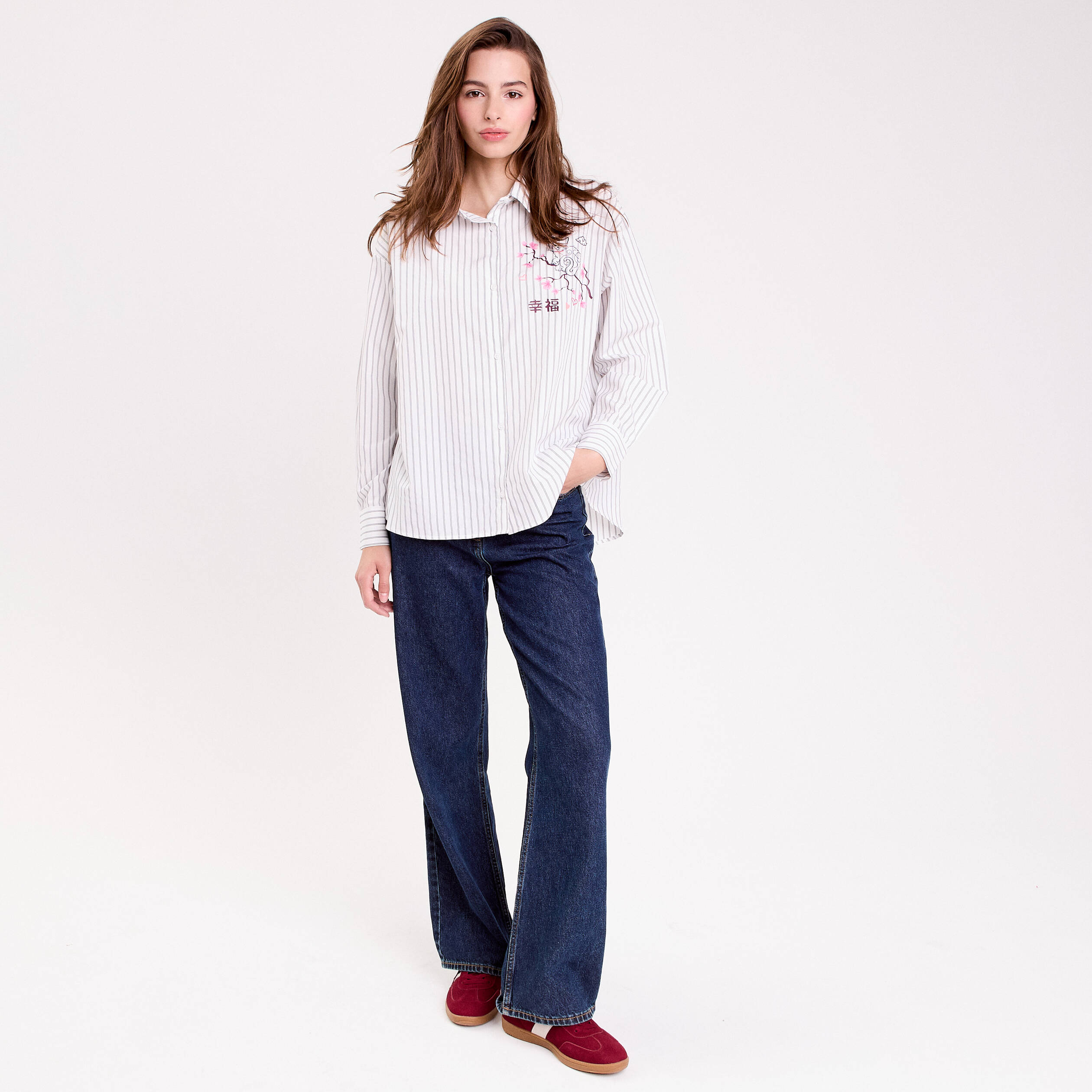 Chemise col chemise manches longues blanc femme