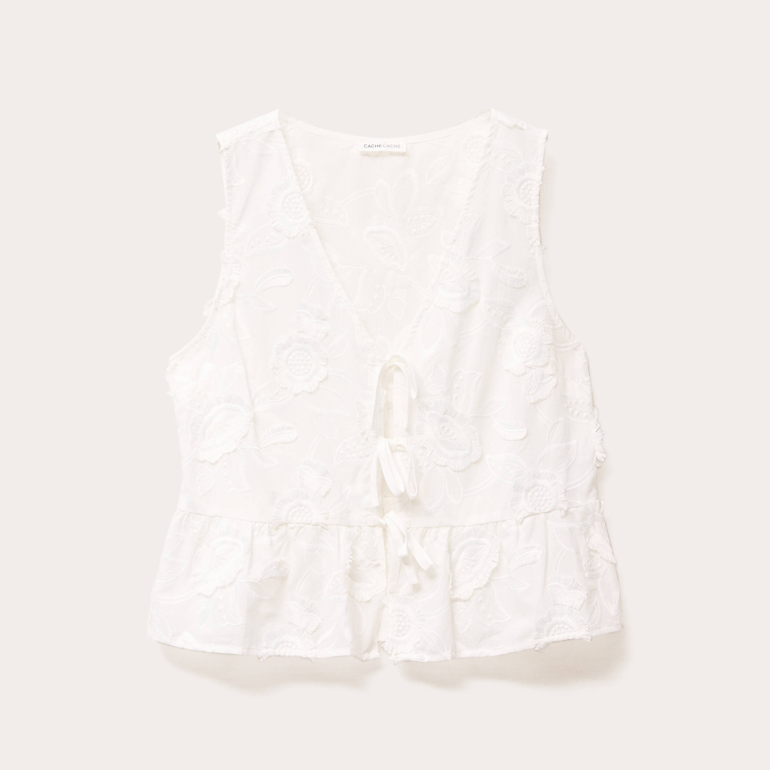 Blouse sans manches nou&eacute;e blanc femme