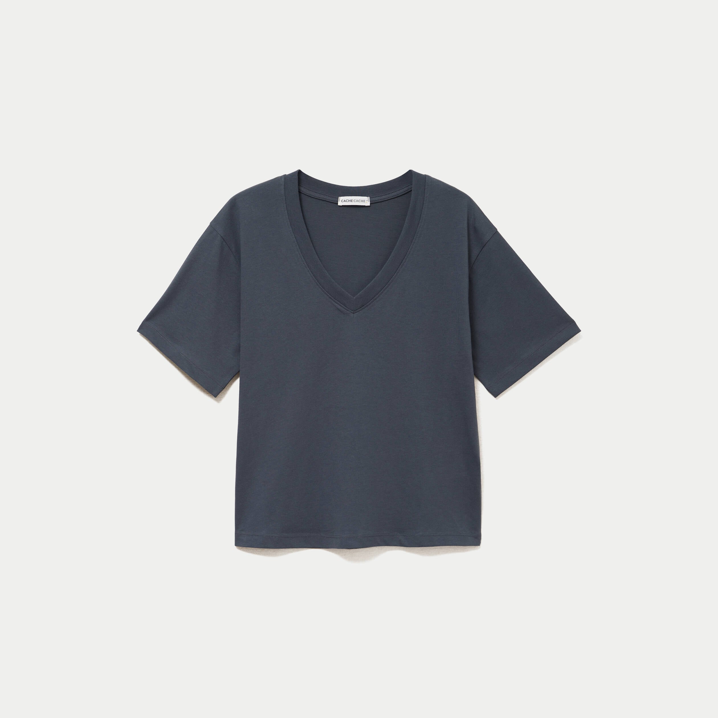 T-shirt col v manches courtes gris femme