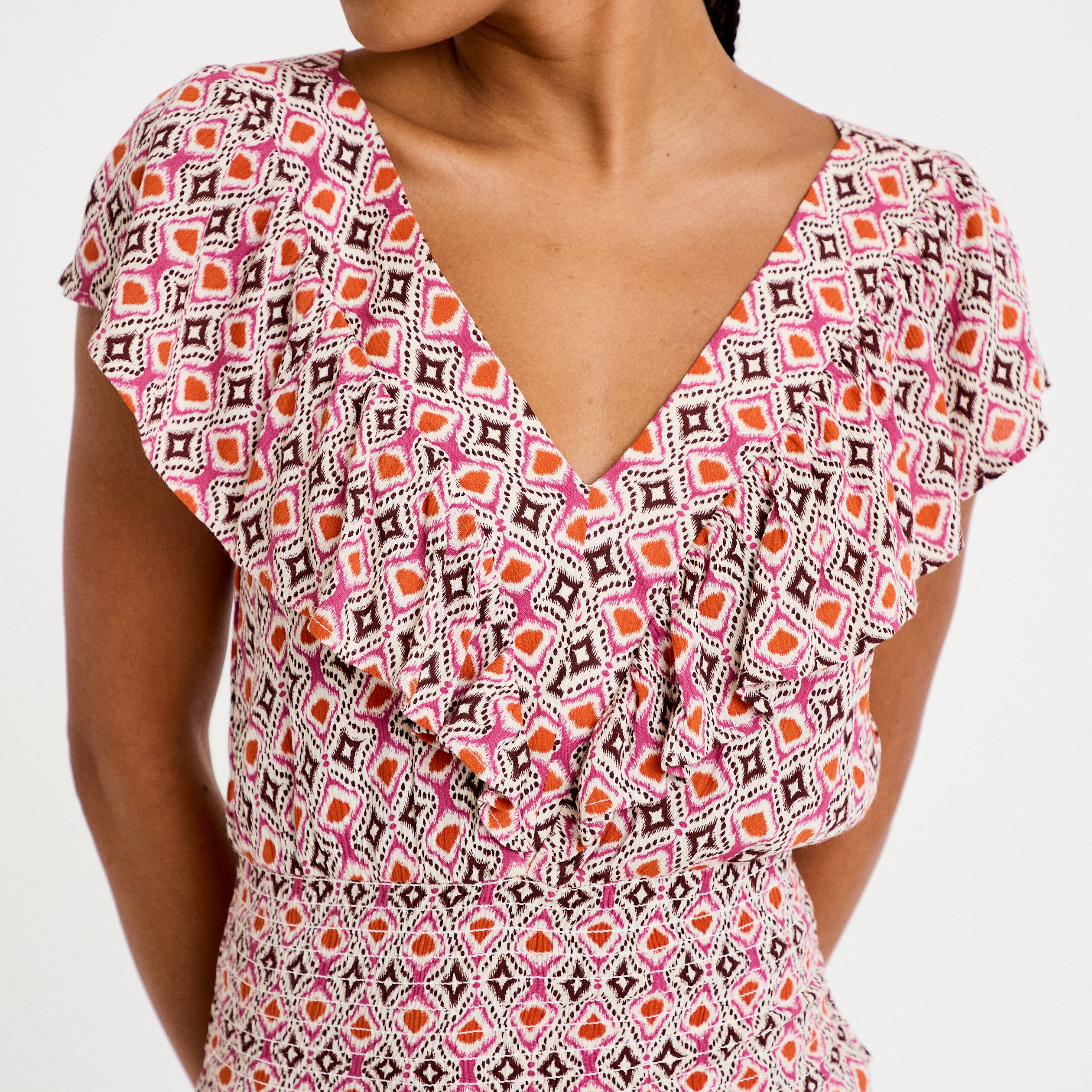Blouse cintr&eacute;e cropped sans manches blanc femme