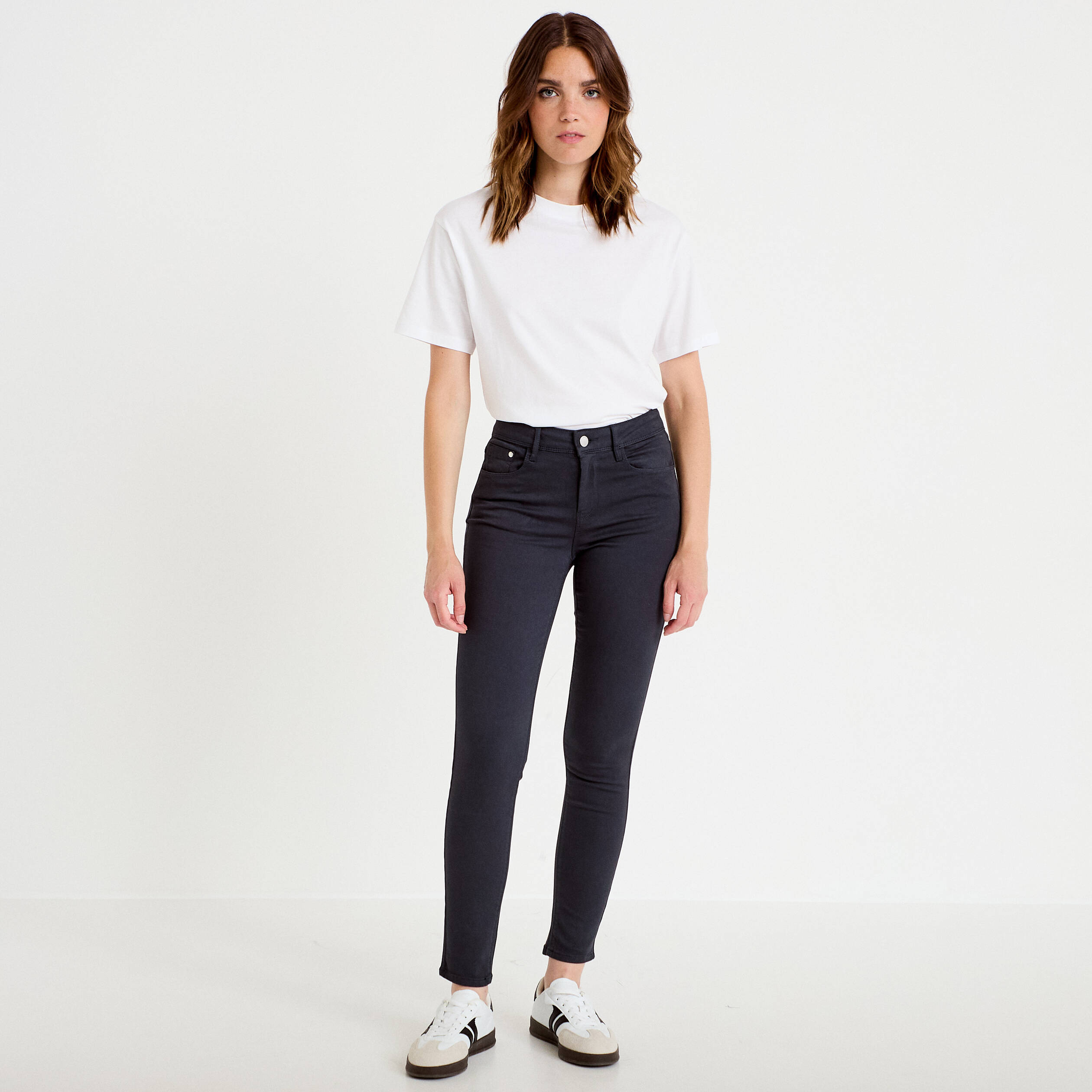 Jeans slim 5 poches bleu marine femme