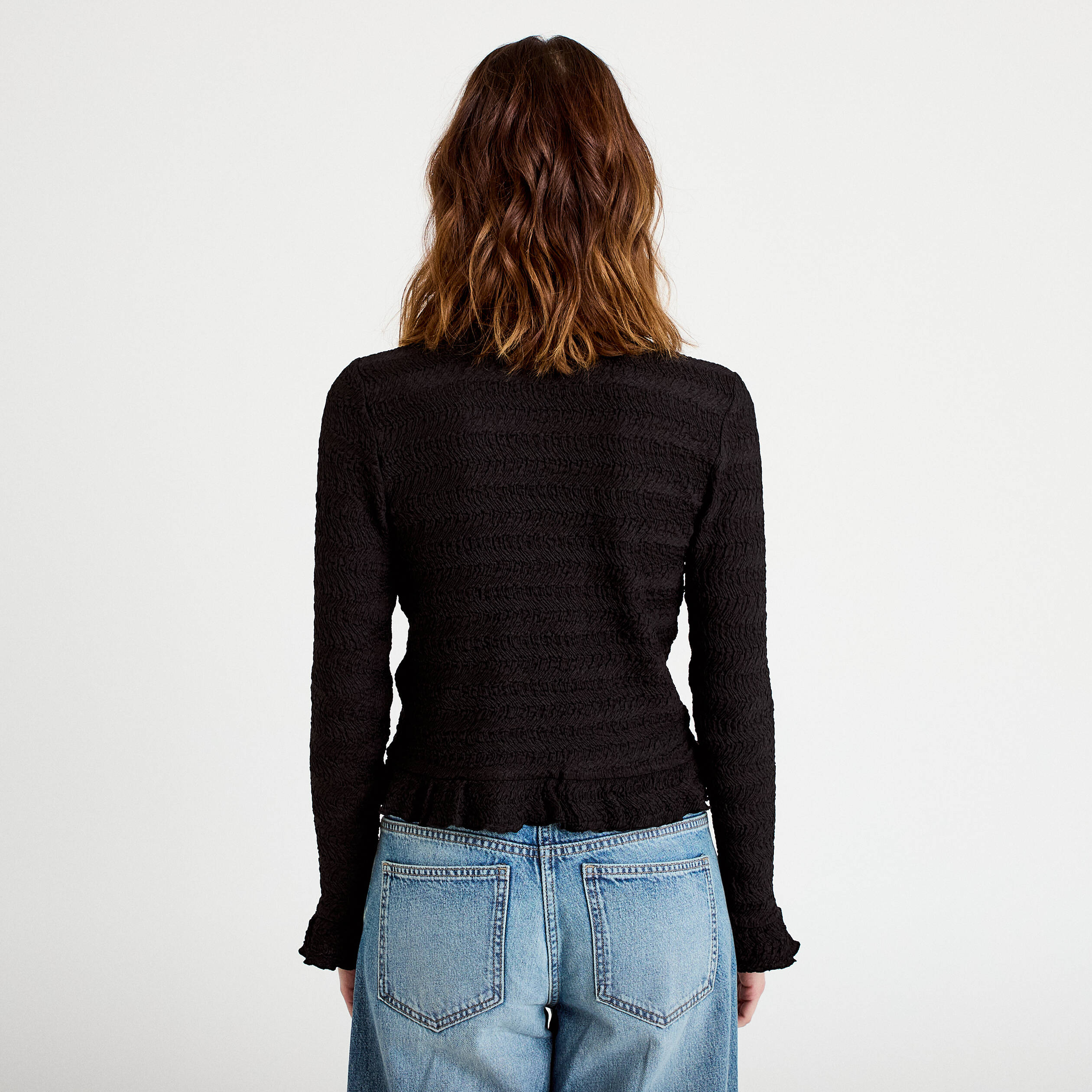 Gilet col rond manches longues noir femme