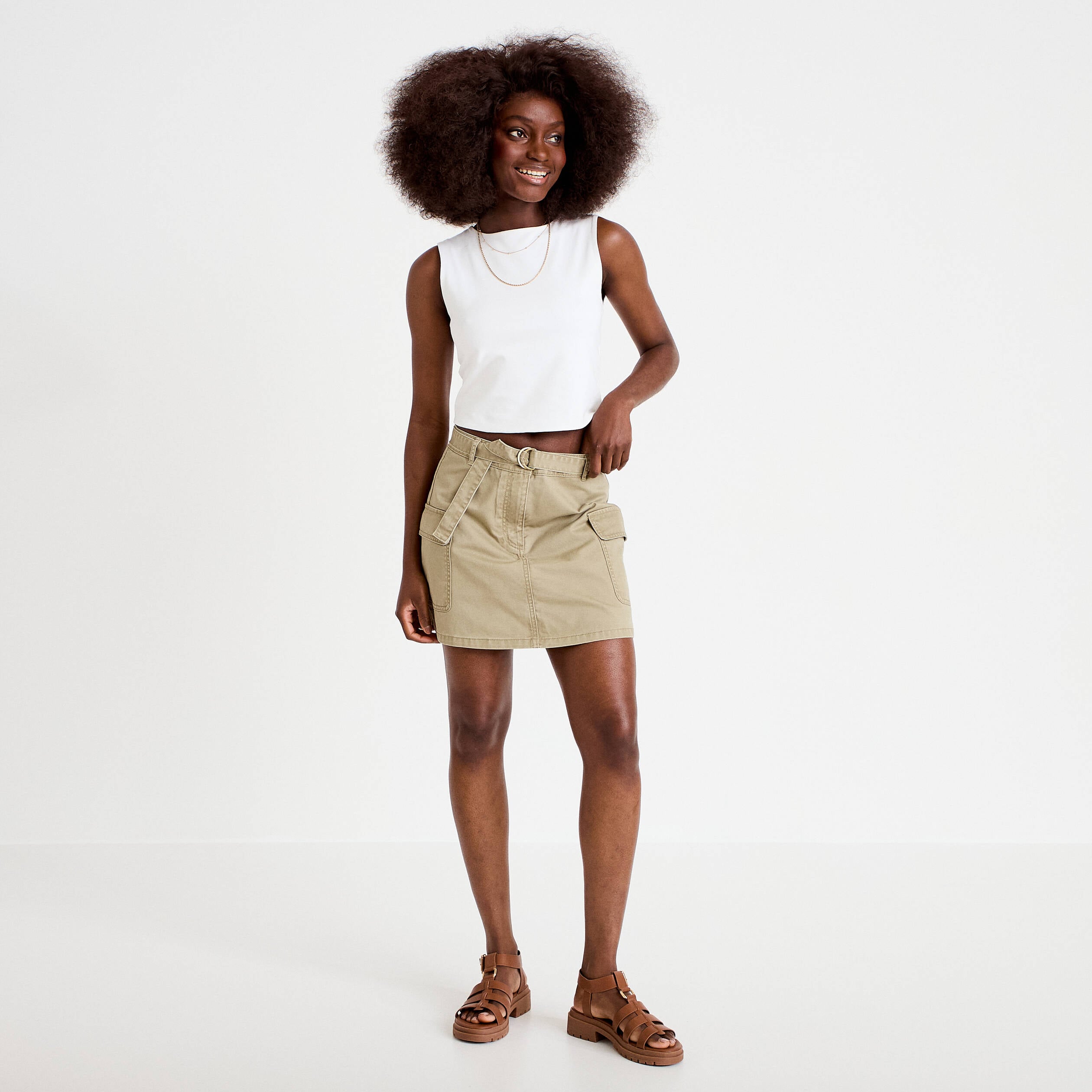 Jupe-short trap&egrave;ze courte vert femme