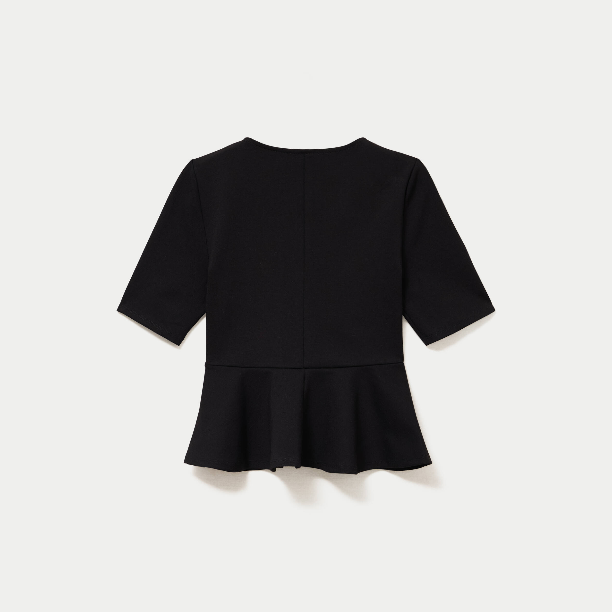 Top p&eacute;plum ceintur&eacute; manches courtes noir femme