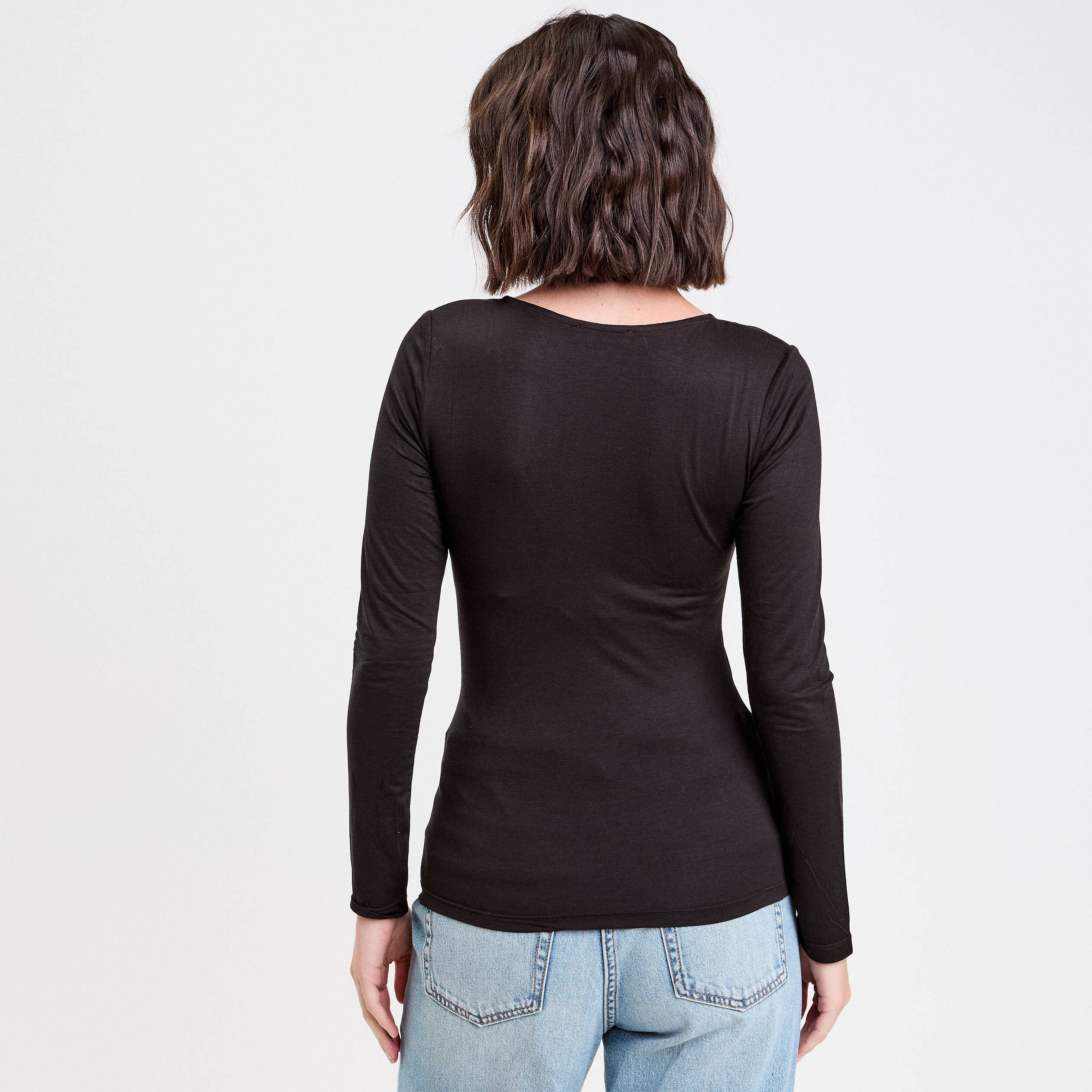T-shirt thermique col en V plumetis noir femme