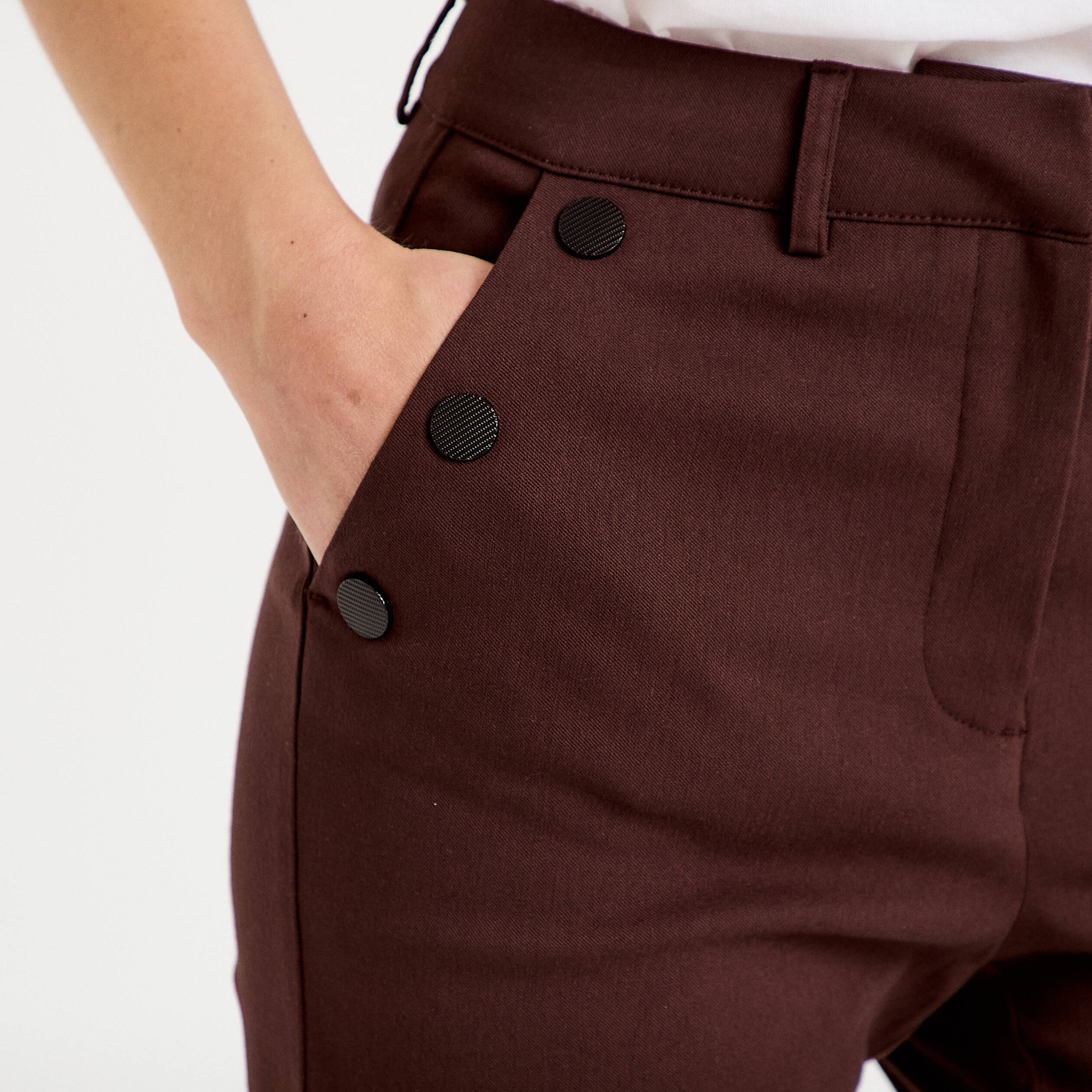 Pantalon bootcut &agrave; pont marron fonc&eacute; femme