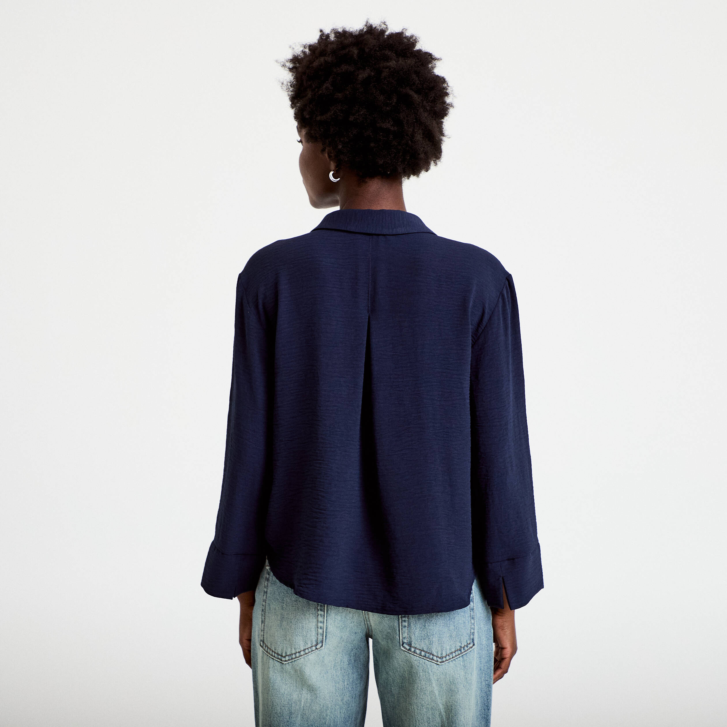 Blouse manches longues bleu marine femme