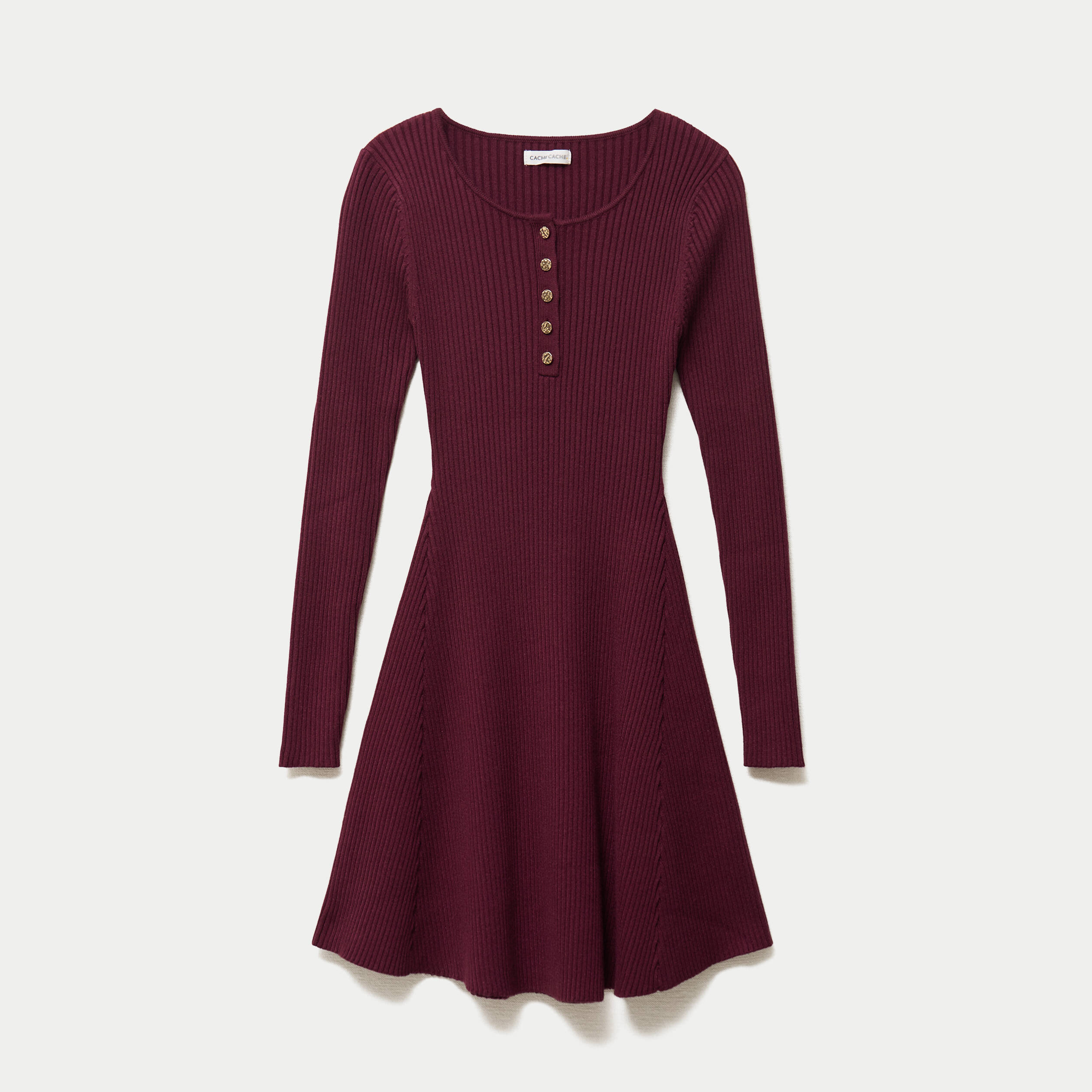Robe pull patineuse manches longues bordeaux femme