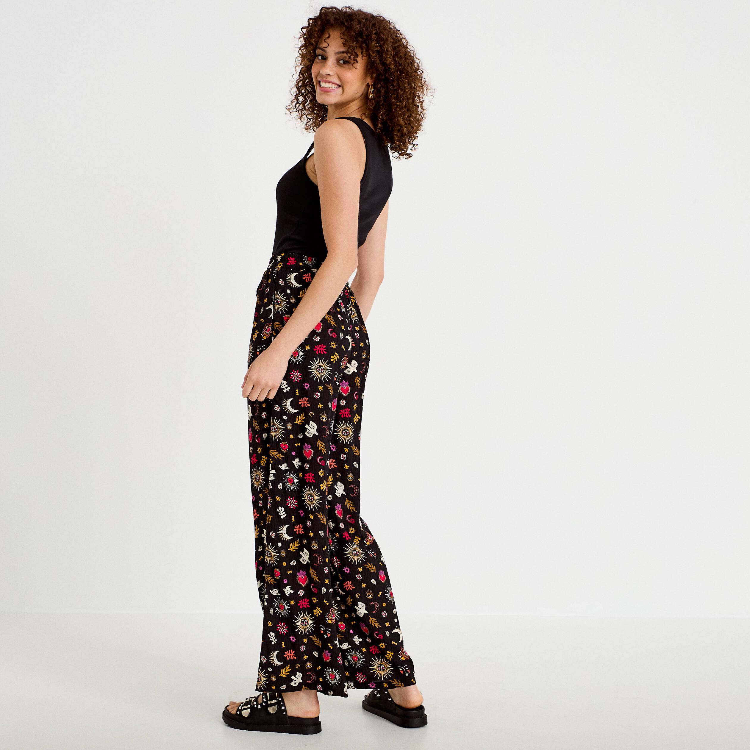 Pantalon large taille standard noir femme