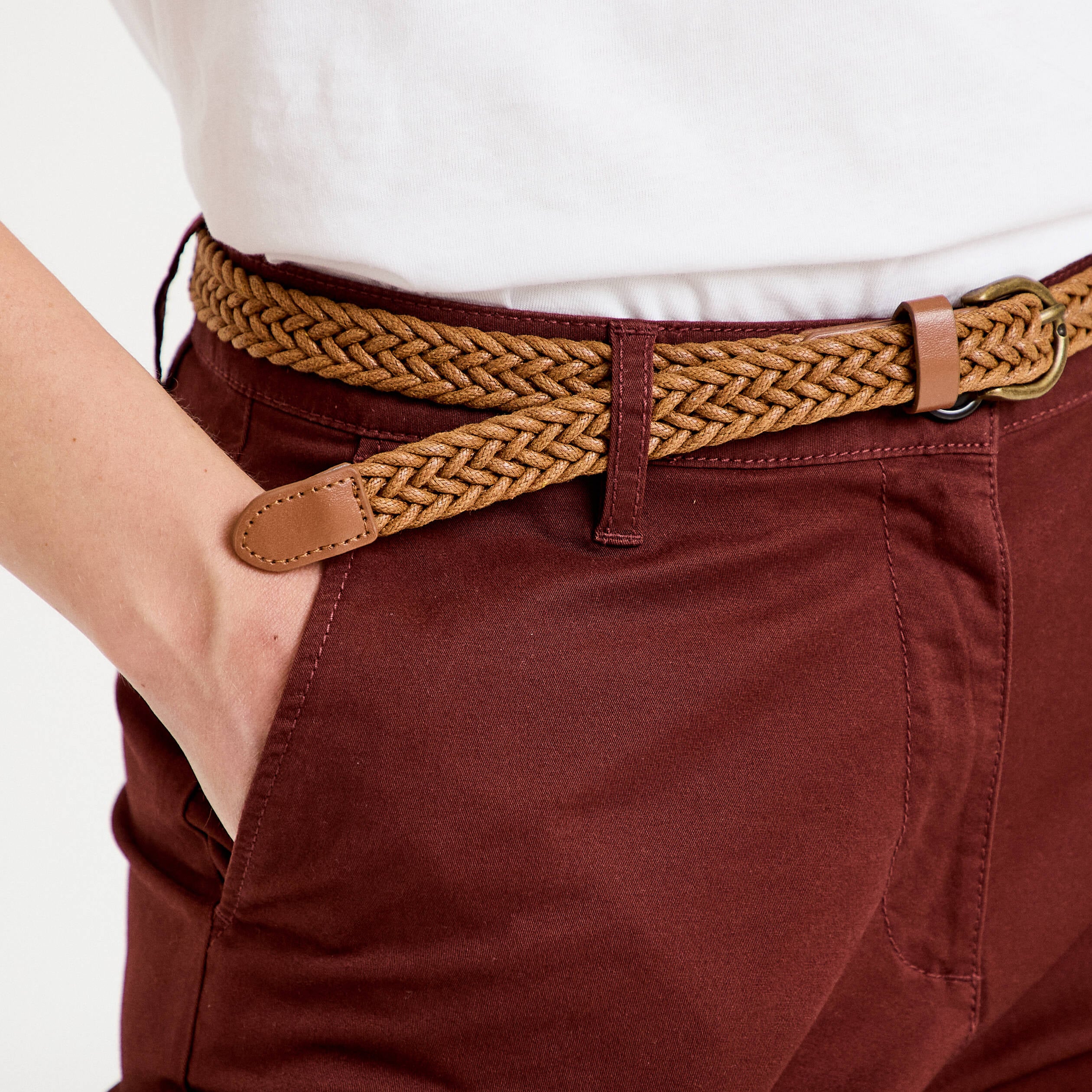 Pantalon chino 7/8&egrave;me marron femme