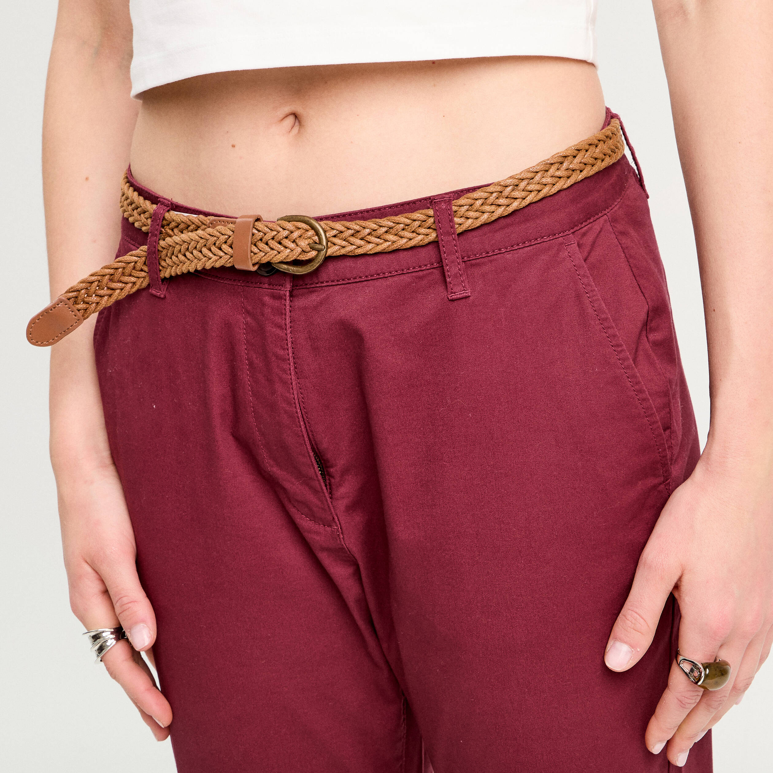 Pantalon chino 7/8&egrave;me bordeaux femme