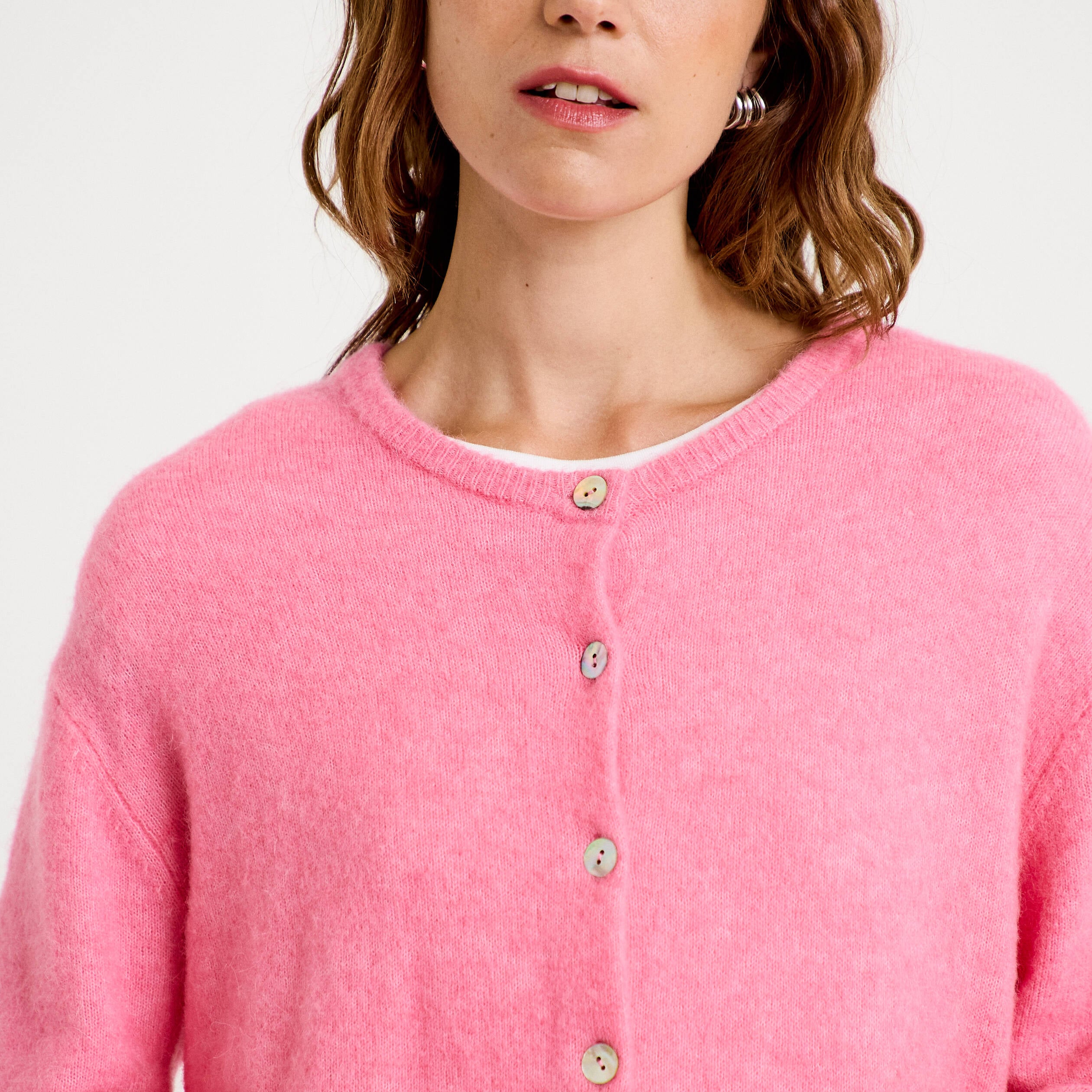 Gilet manches longues rose vif femme