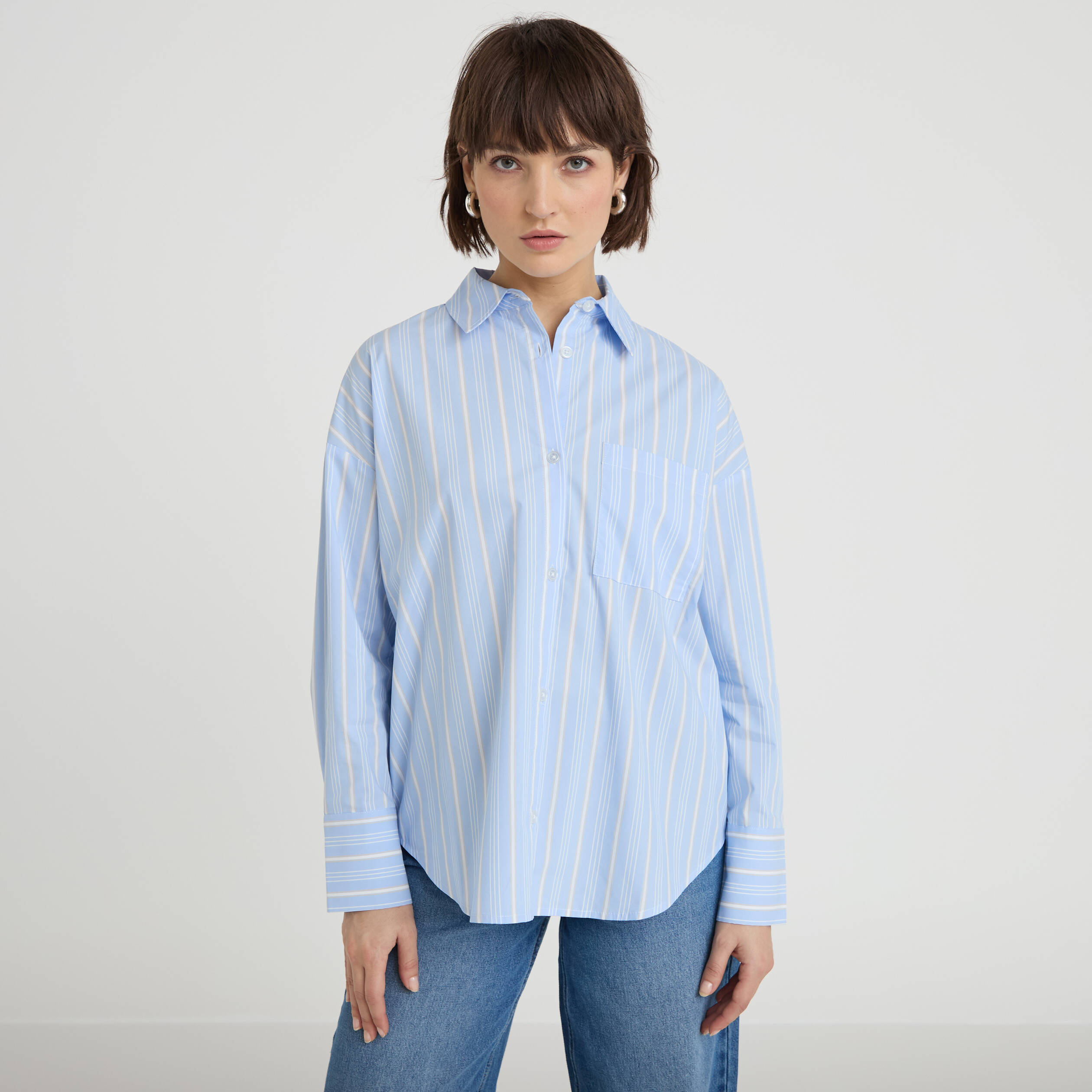 Chemise oversize col classique bleu ciel femme