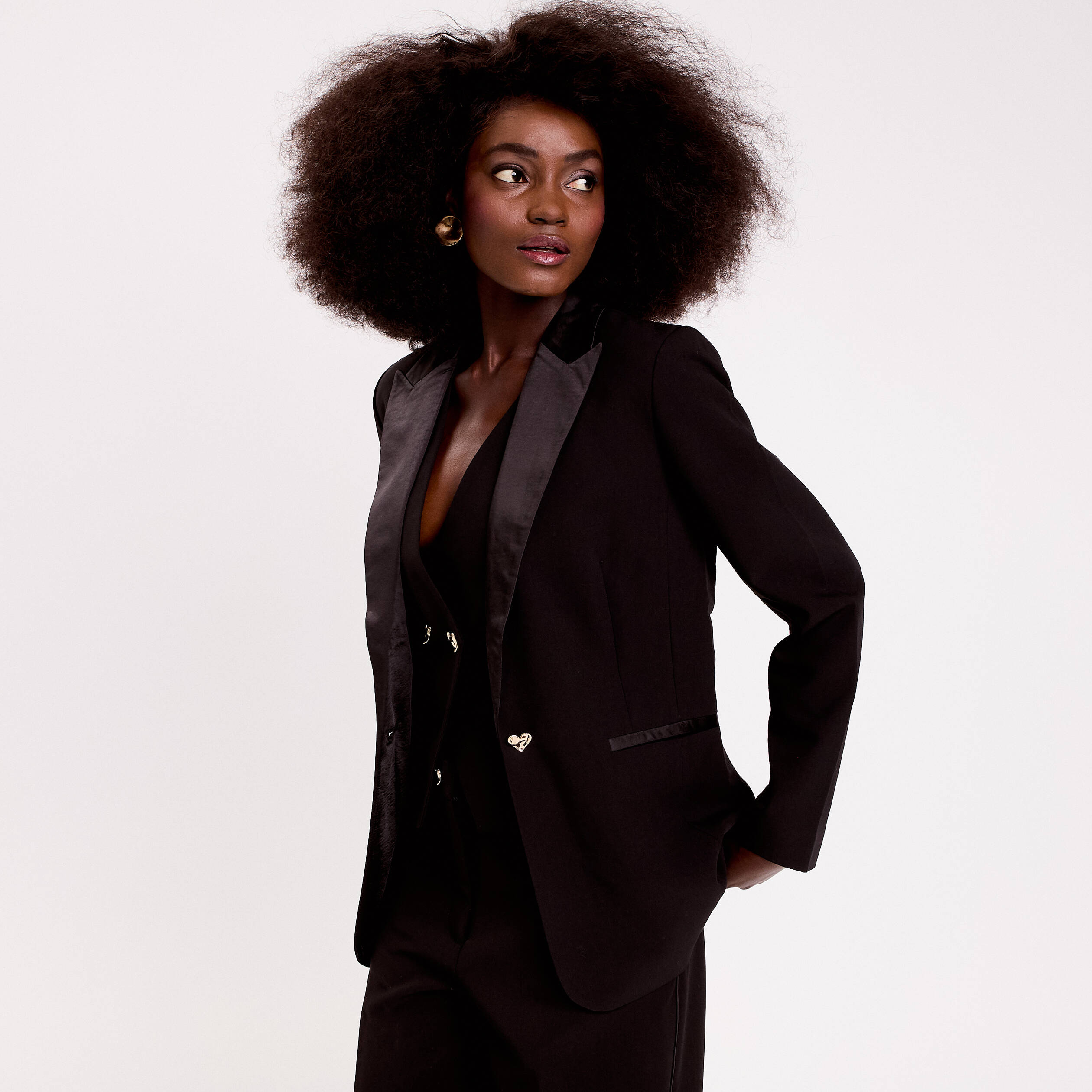 Veste col tailleur manches longues noir femme