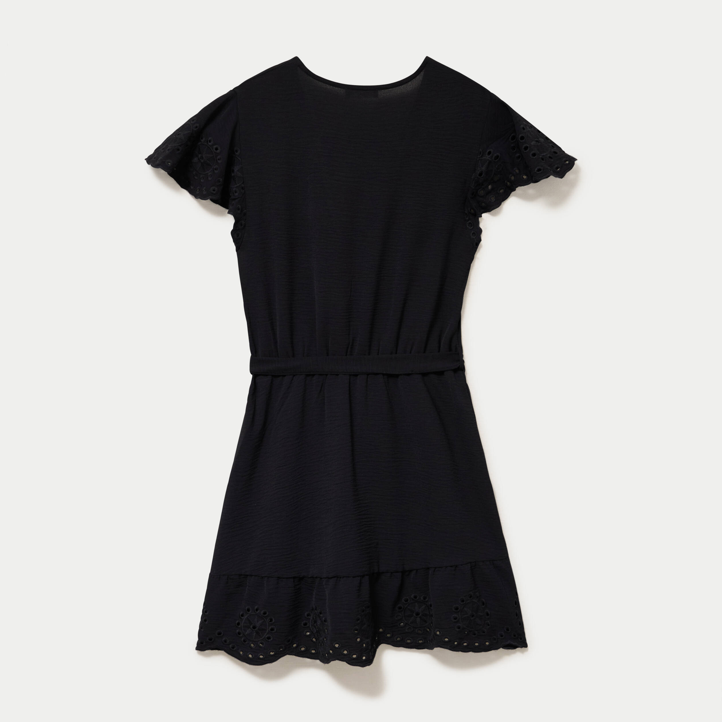 Robe courte &eacute;vas&eacute;e col v manches courtes noir femme