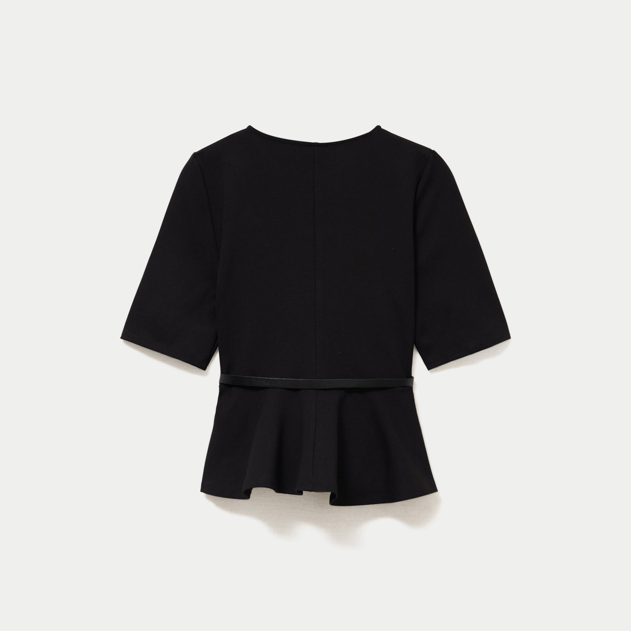 Top p&eacute;plum ceintur&eacute; manches courtes noir femme