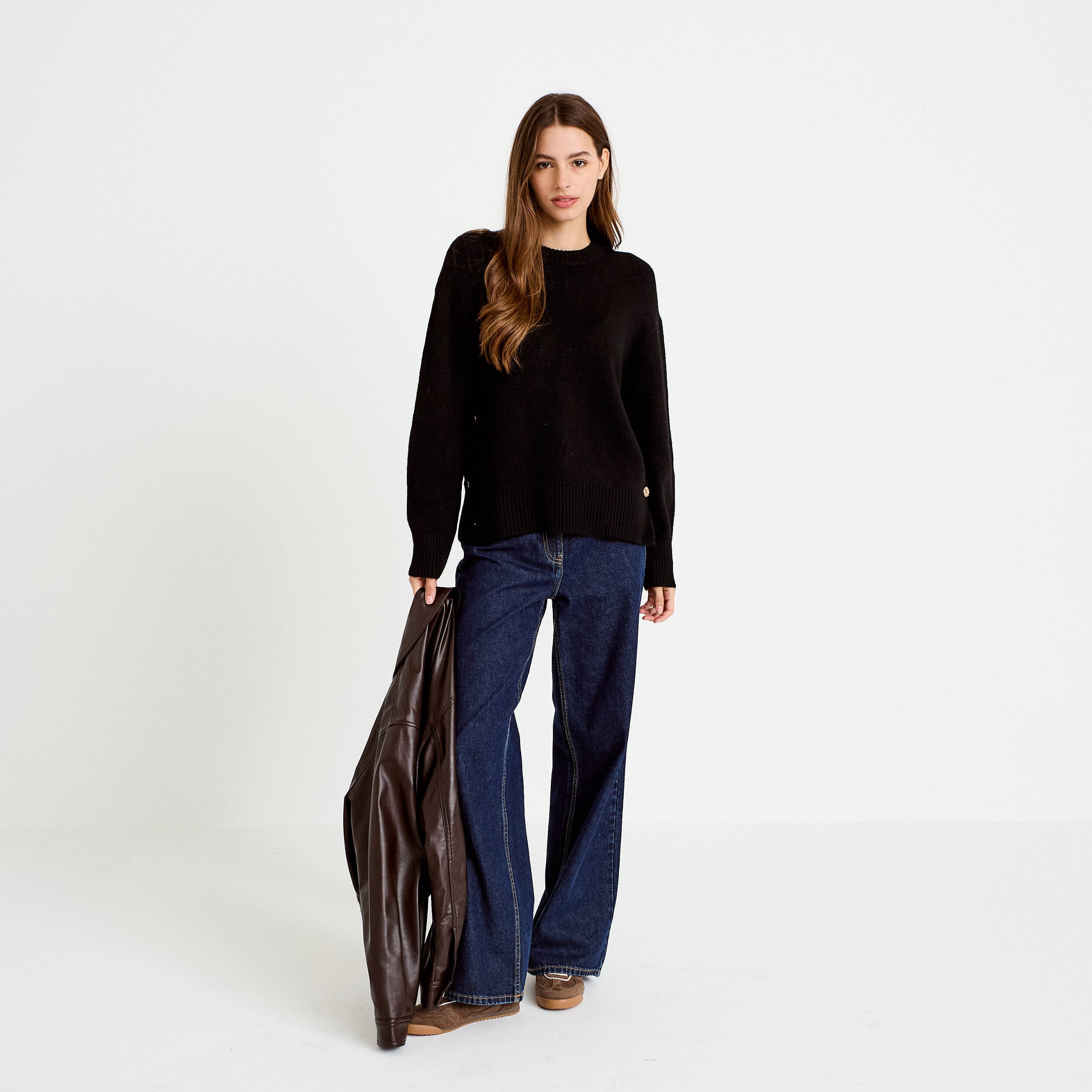Pull manches longues noir femme