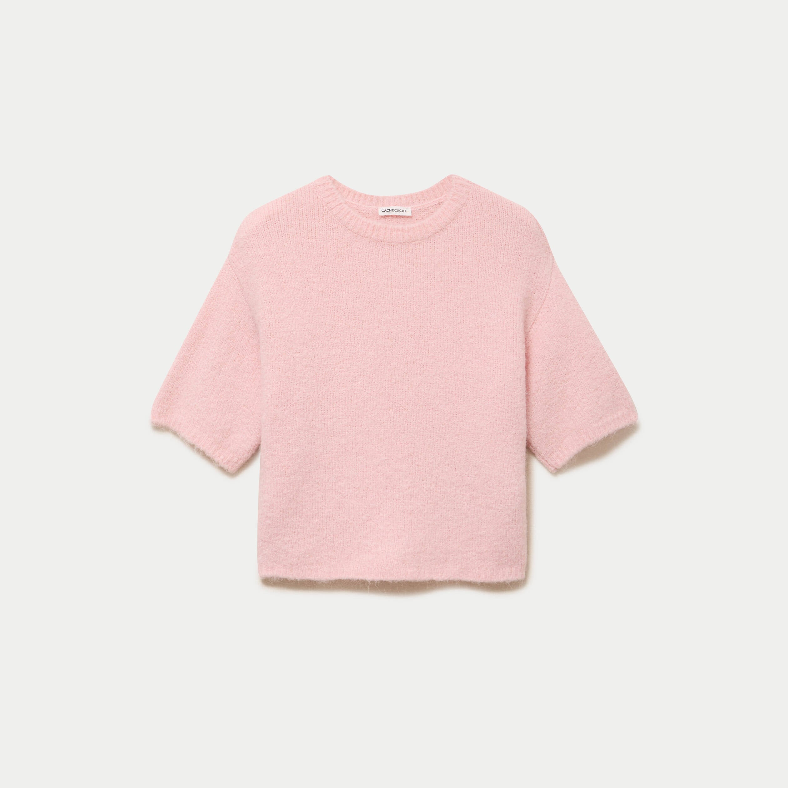 Pull manches courtes rose clair femme