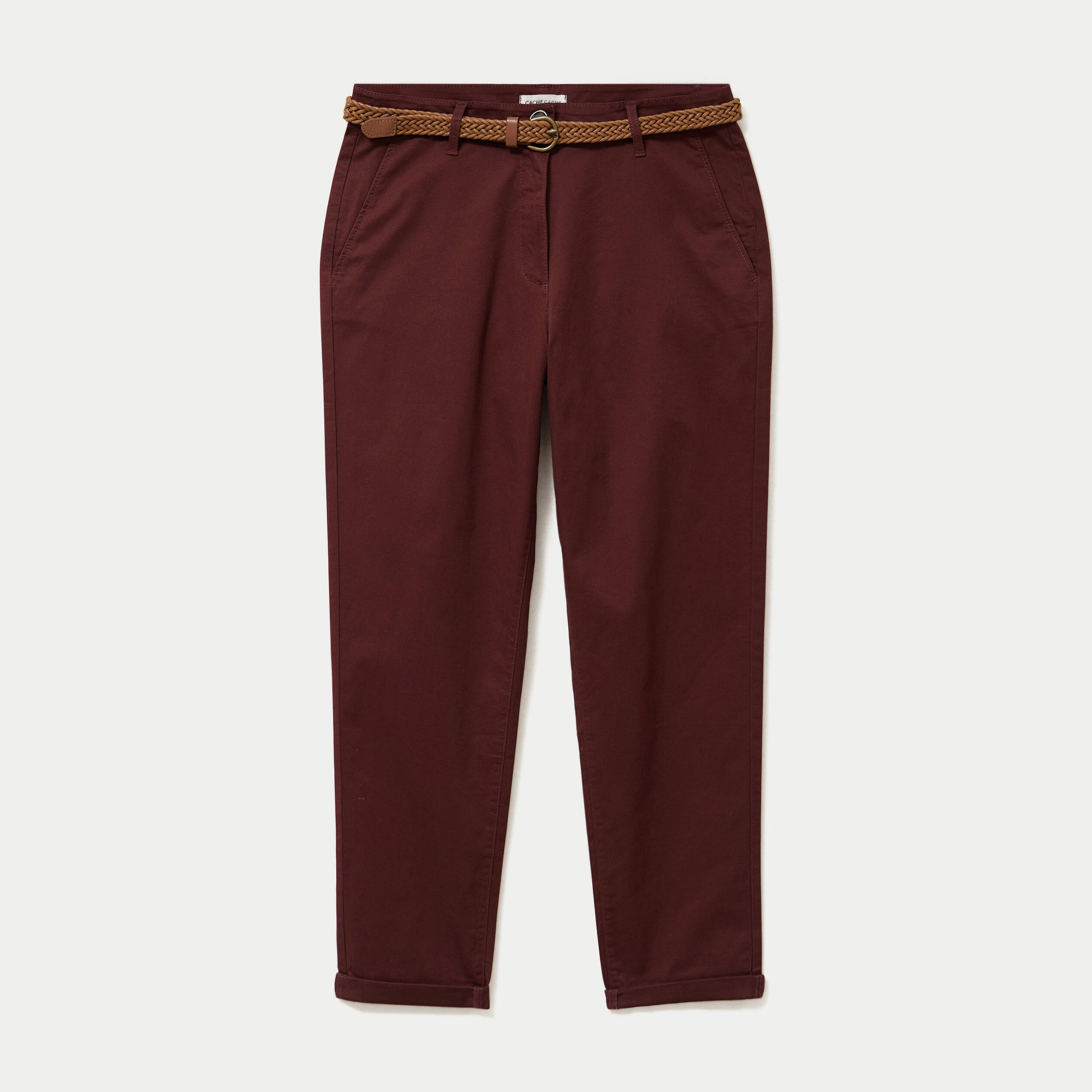Pantalon chino 7/8&egrave;me marron femme