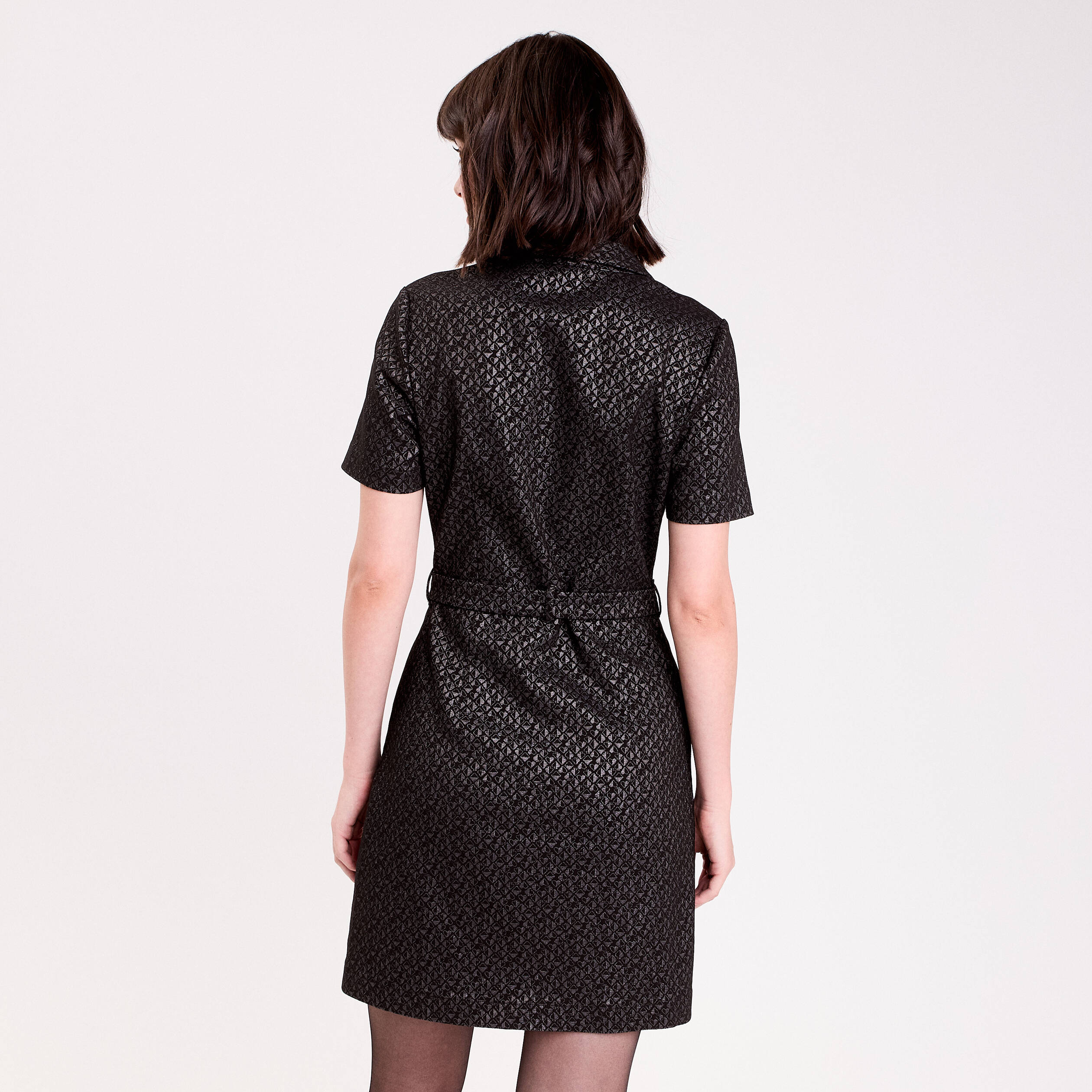 Robe droite courte col chemise noir femme