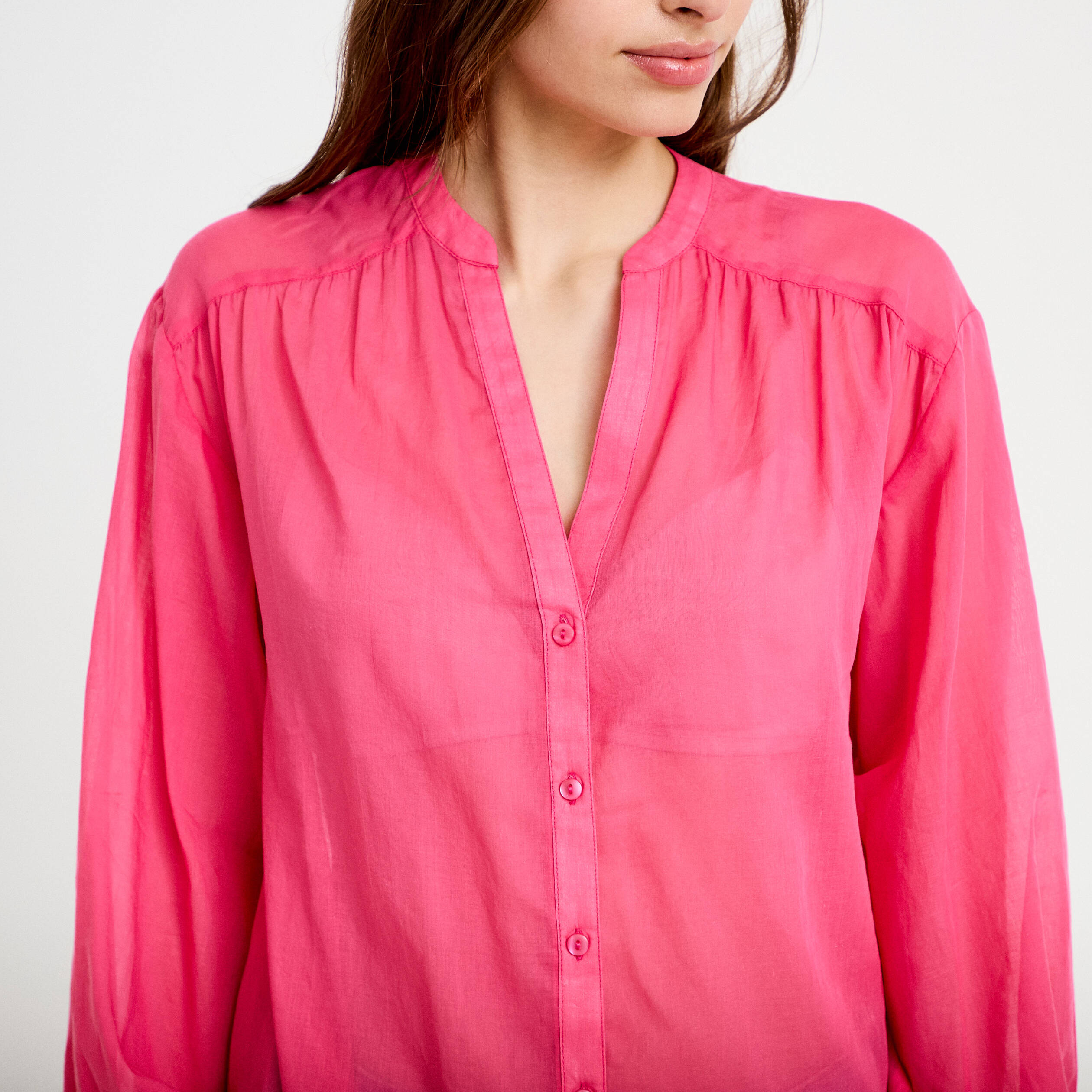 Blouse oversize manches longues rose fushia femme