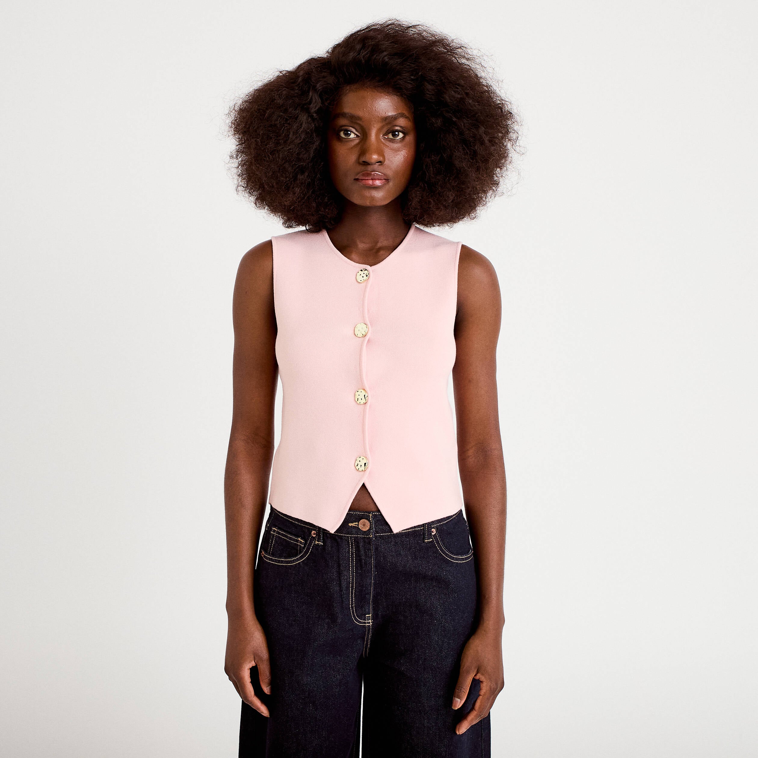 Gilet sans manches cropped rose clair femme