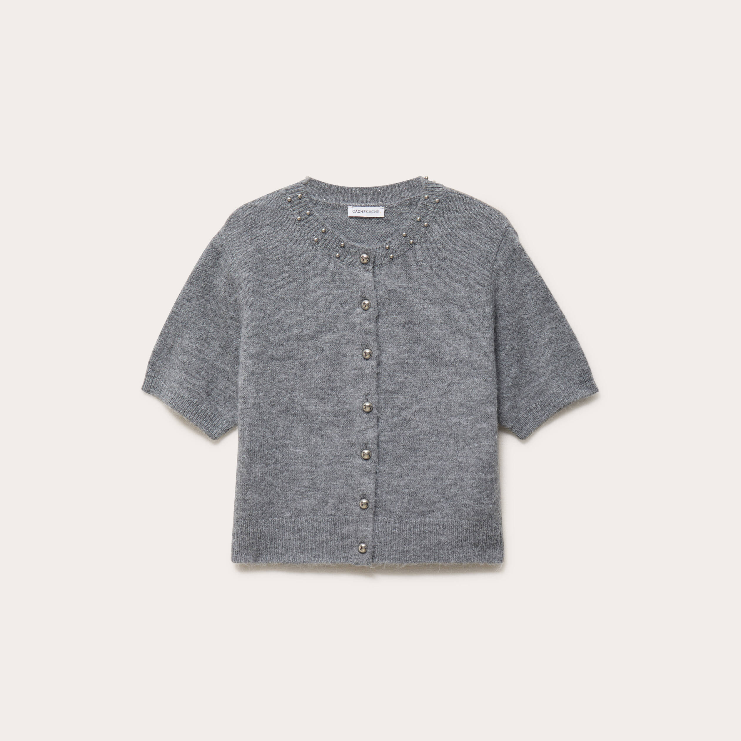 Gilet &agrave; d&eacute;tails de perles gris femme