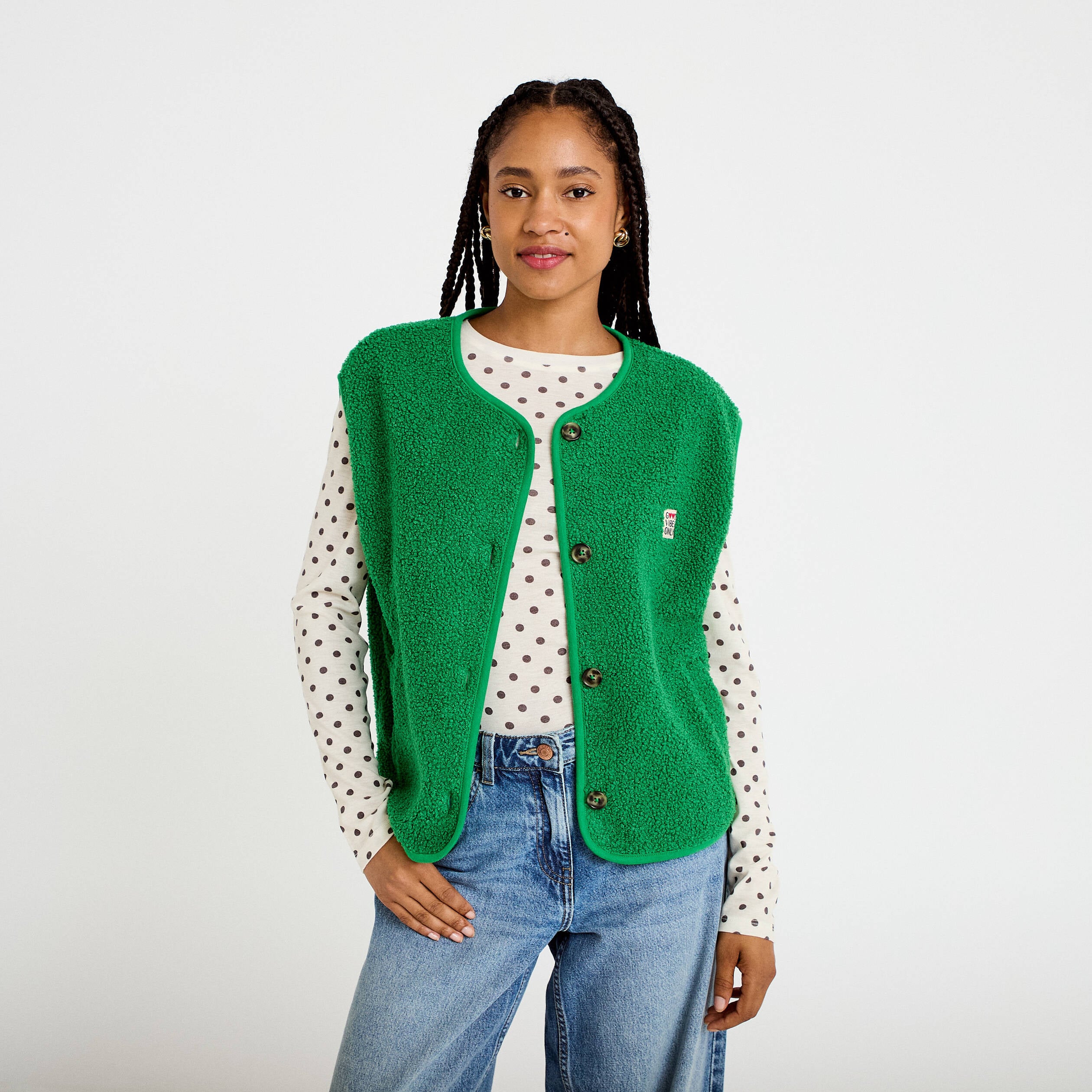 Gilet sans manches effet polaire vert fonc&eacute; femme