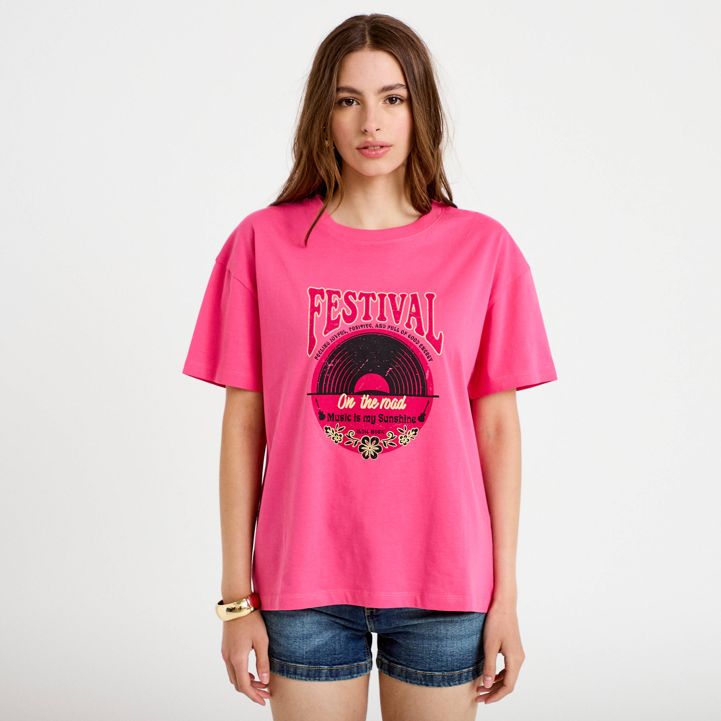 T-shirt oversize manches courtes rose fushia femme