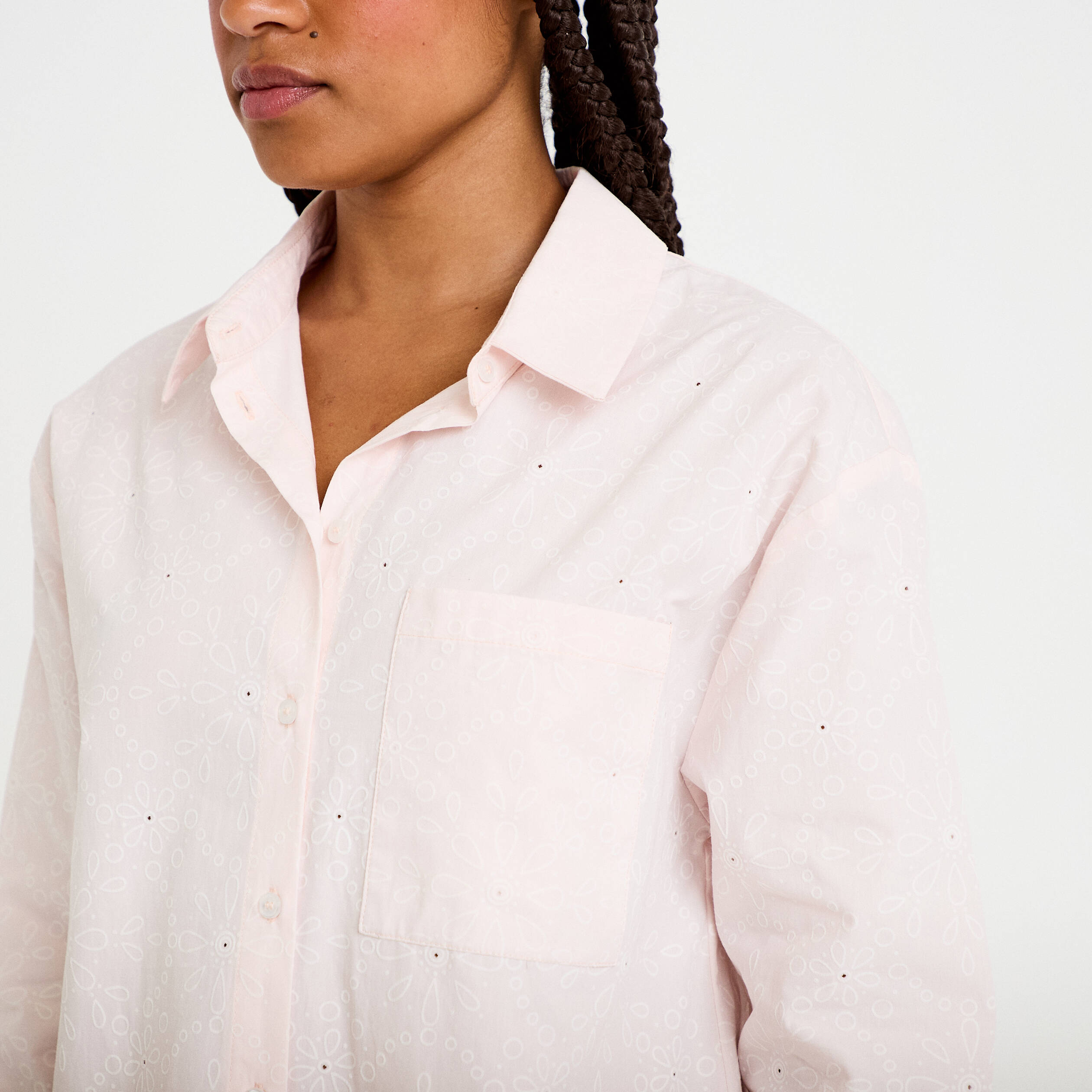 Chemise col classique manches longues rose clair femme