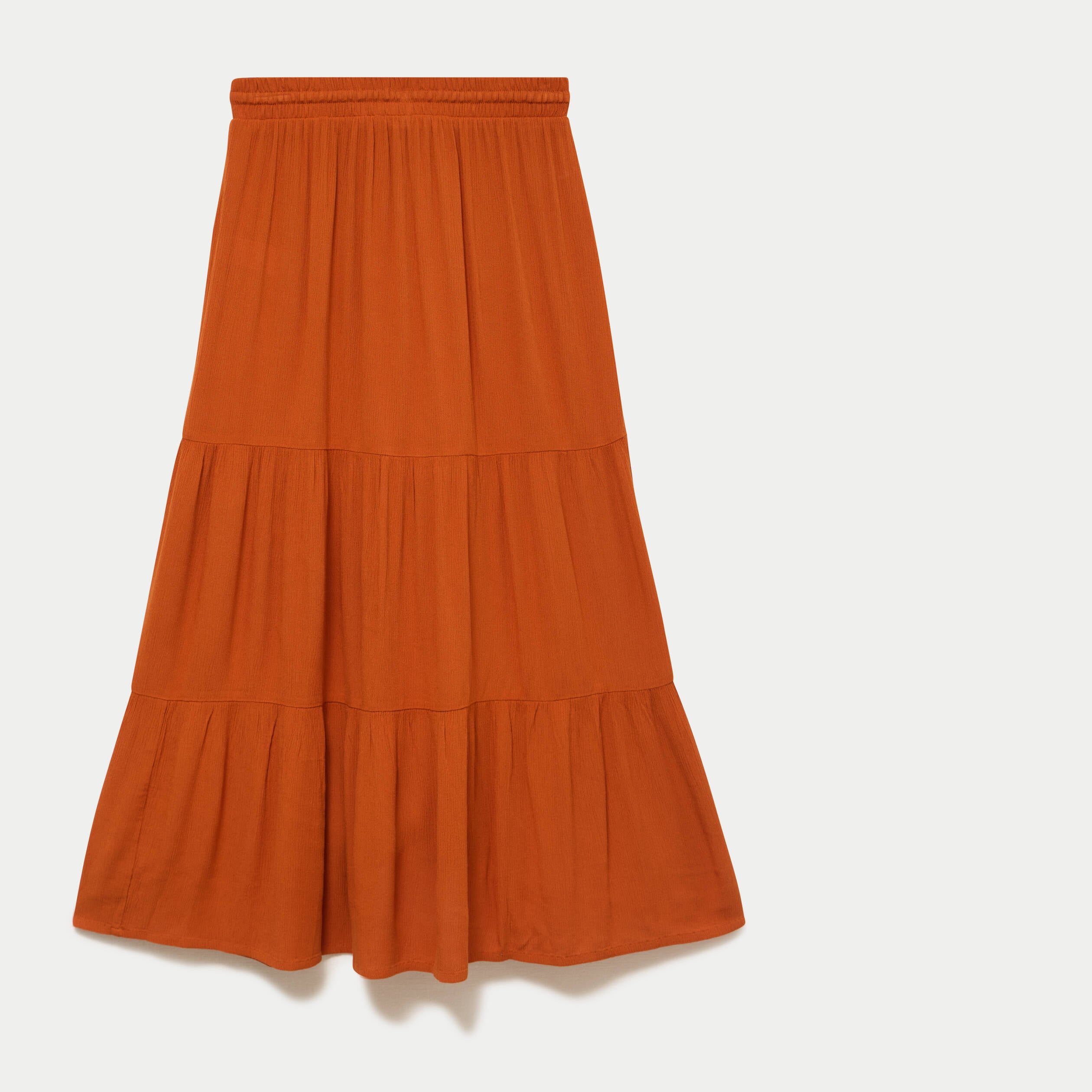 Jupe longue pliss&eacute;e &eacute;vas&eacute;e orange fonc&eacute; femme