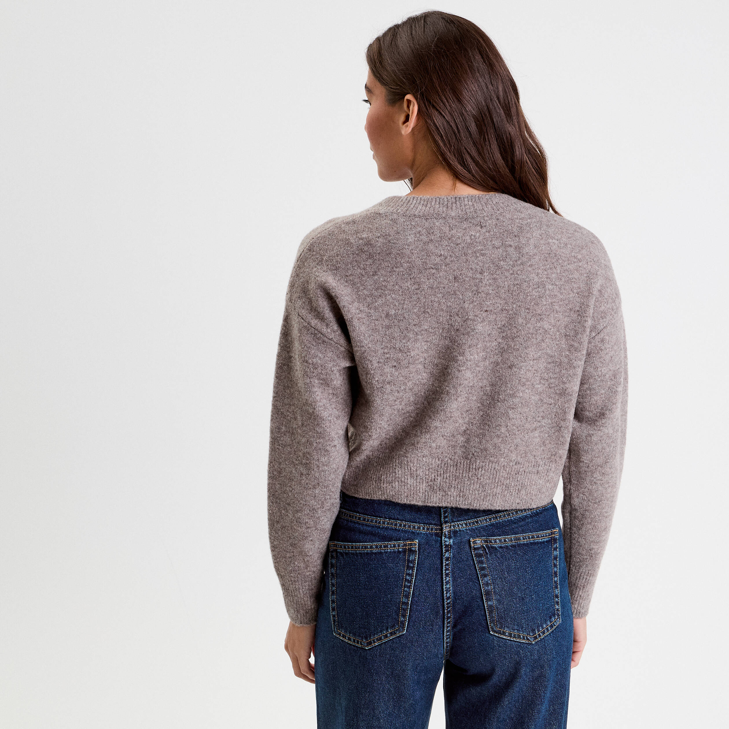 Gilet court nou&eacute; taupe femme