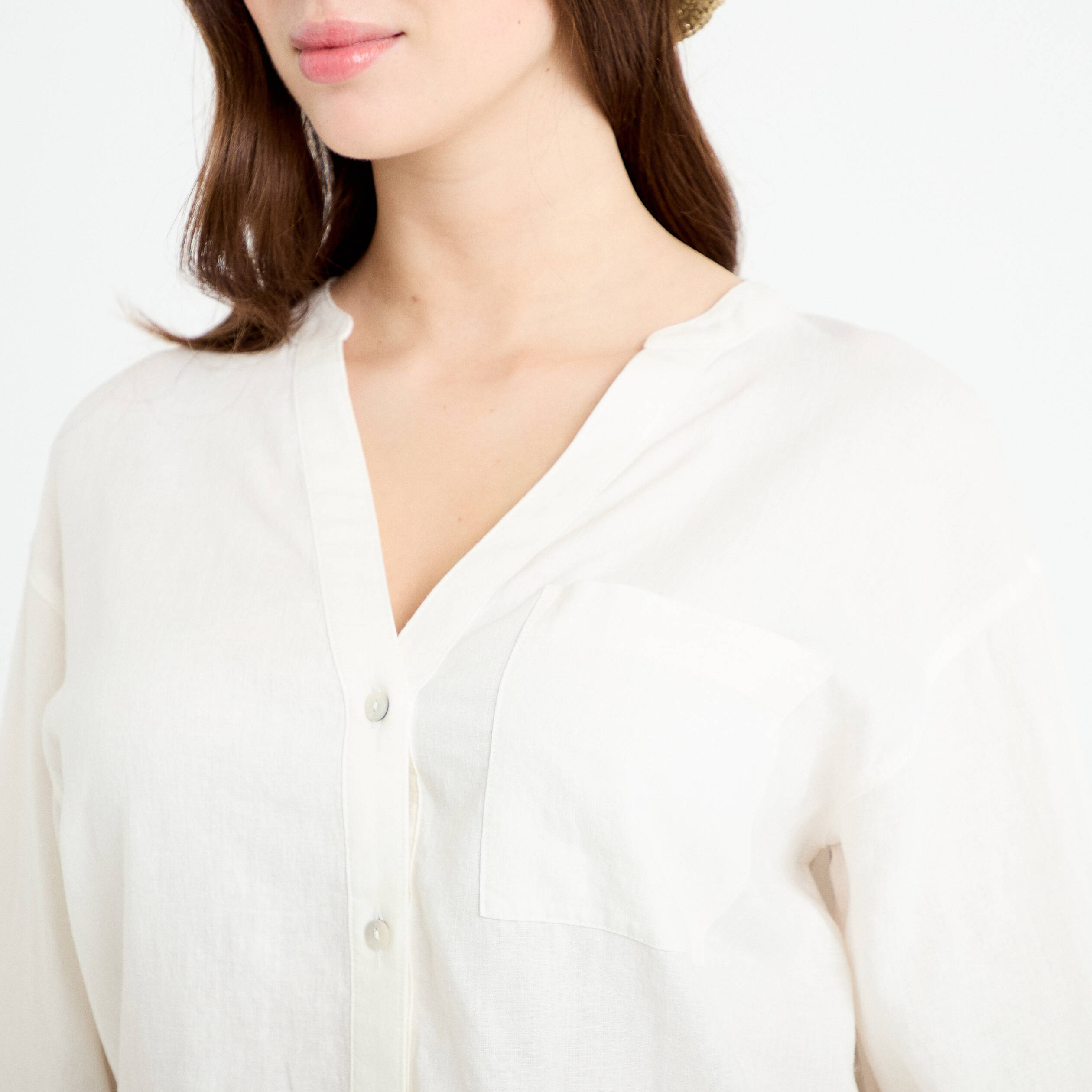 Blouse col V manches 3/4 ecru femme