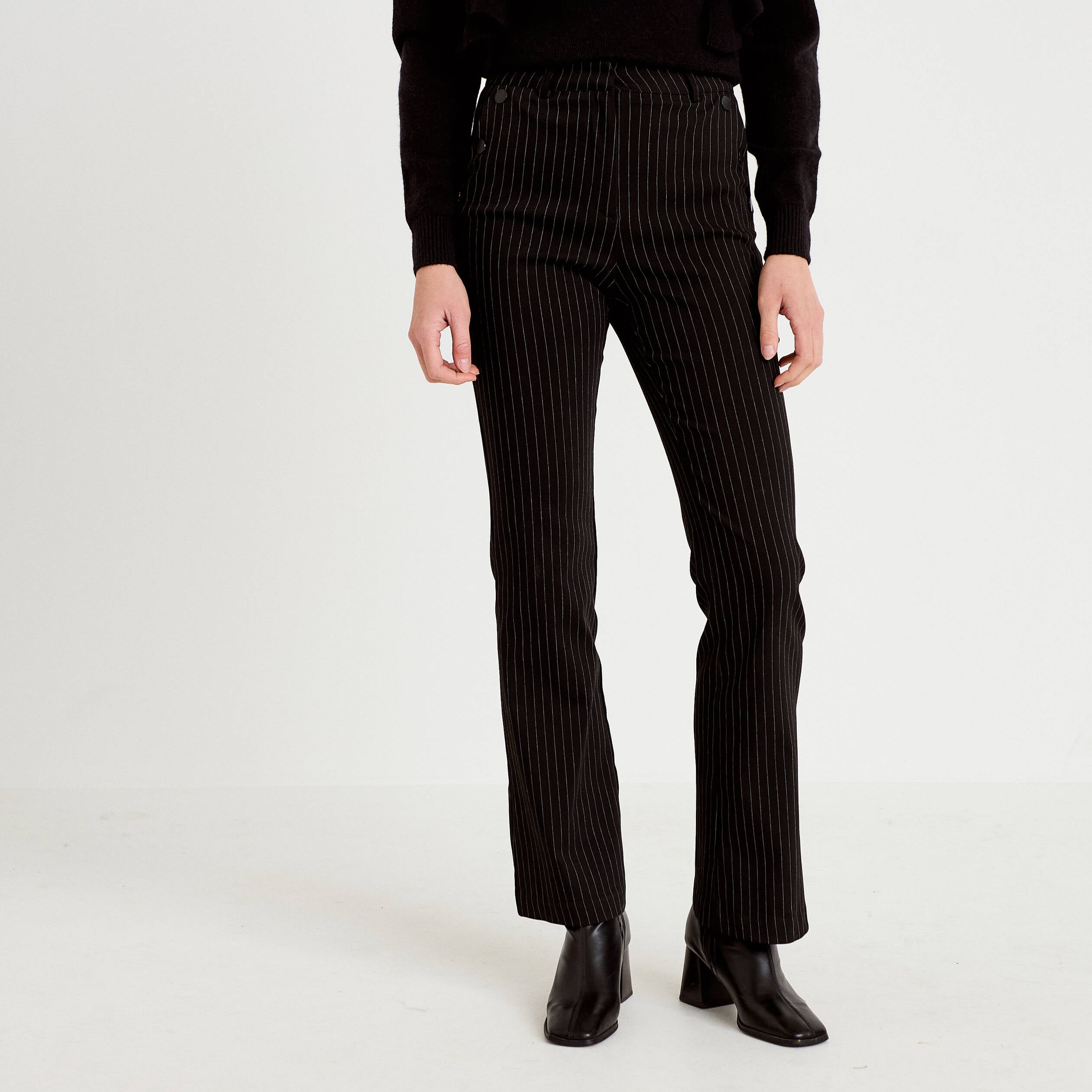 Pantalon bootcut taille haute noir femme