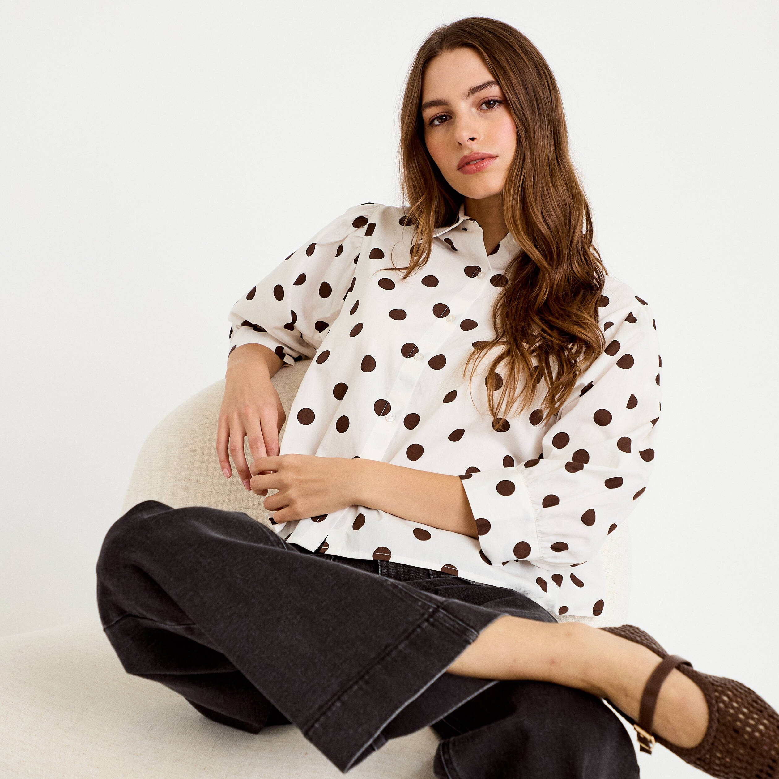 Chemise droite manches longues blanc femme