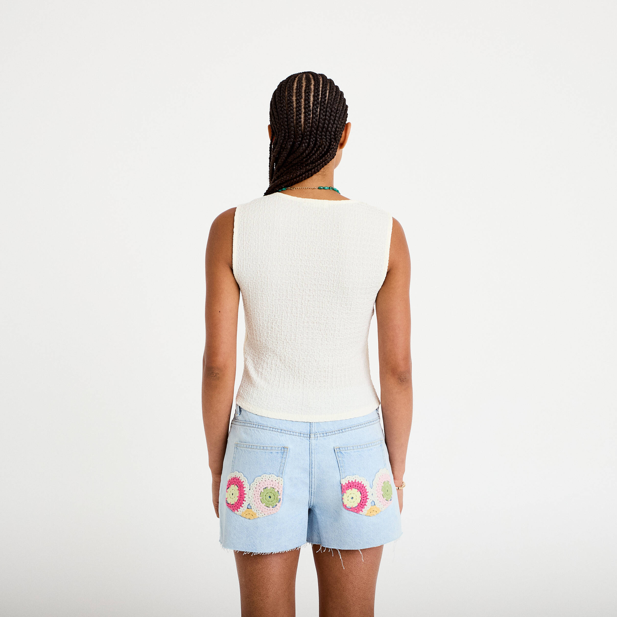 Gilet sans manches col v ecru femme