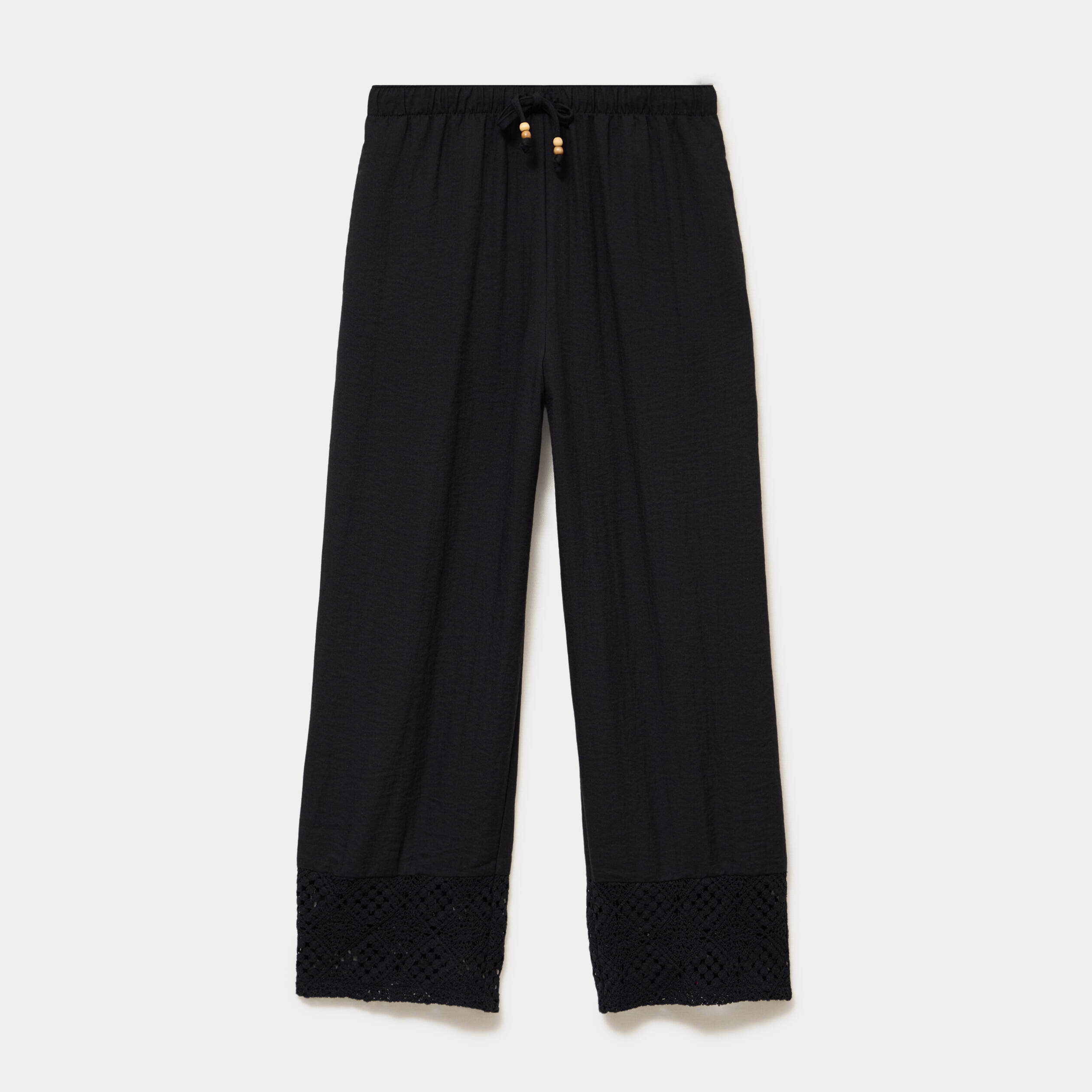 Pantalon large bi-mati&egrave;re pliss&eacute; noir femme