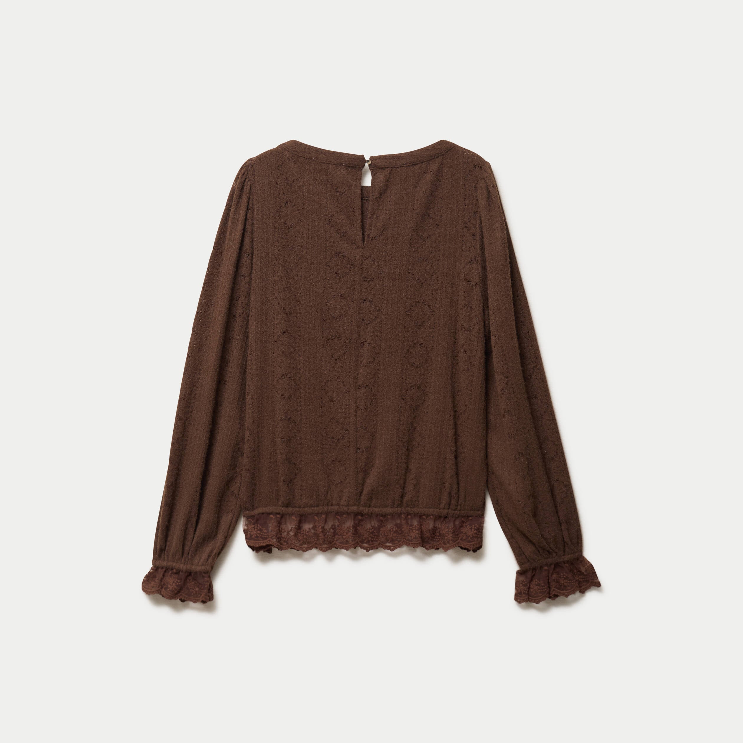 Top droit manches longues col montant marron fonc&eacute; femme