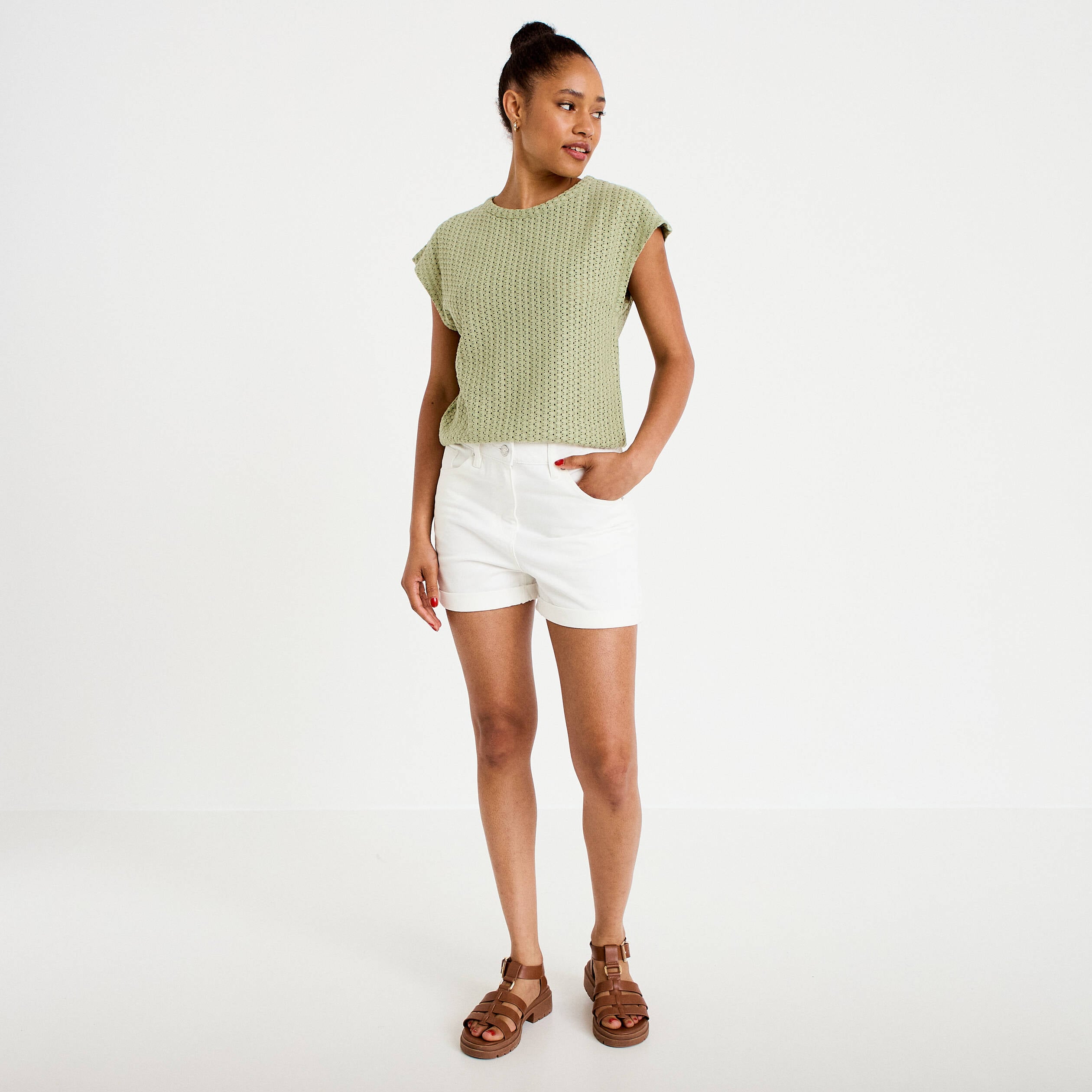 D&eacute;bardeur ajour&eacute; vert kaki femme