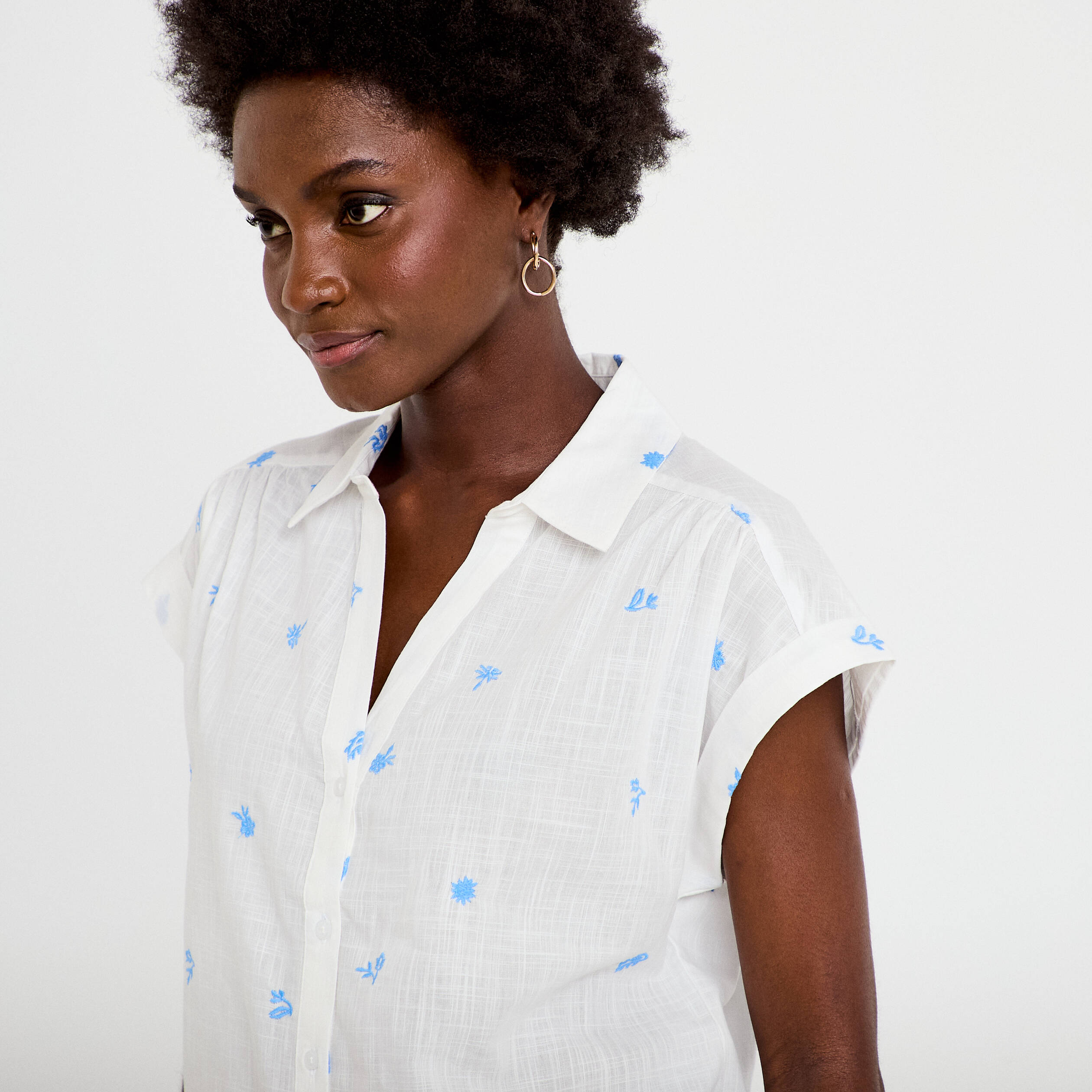 Blouse droite sans manches col rond blanc femme