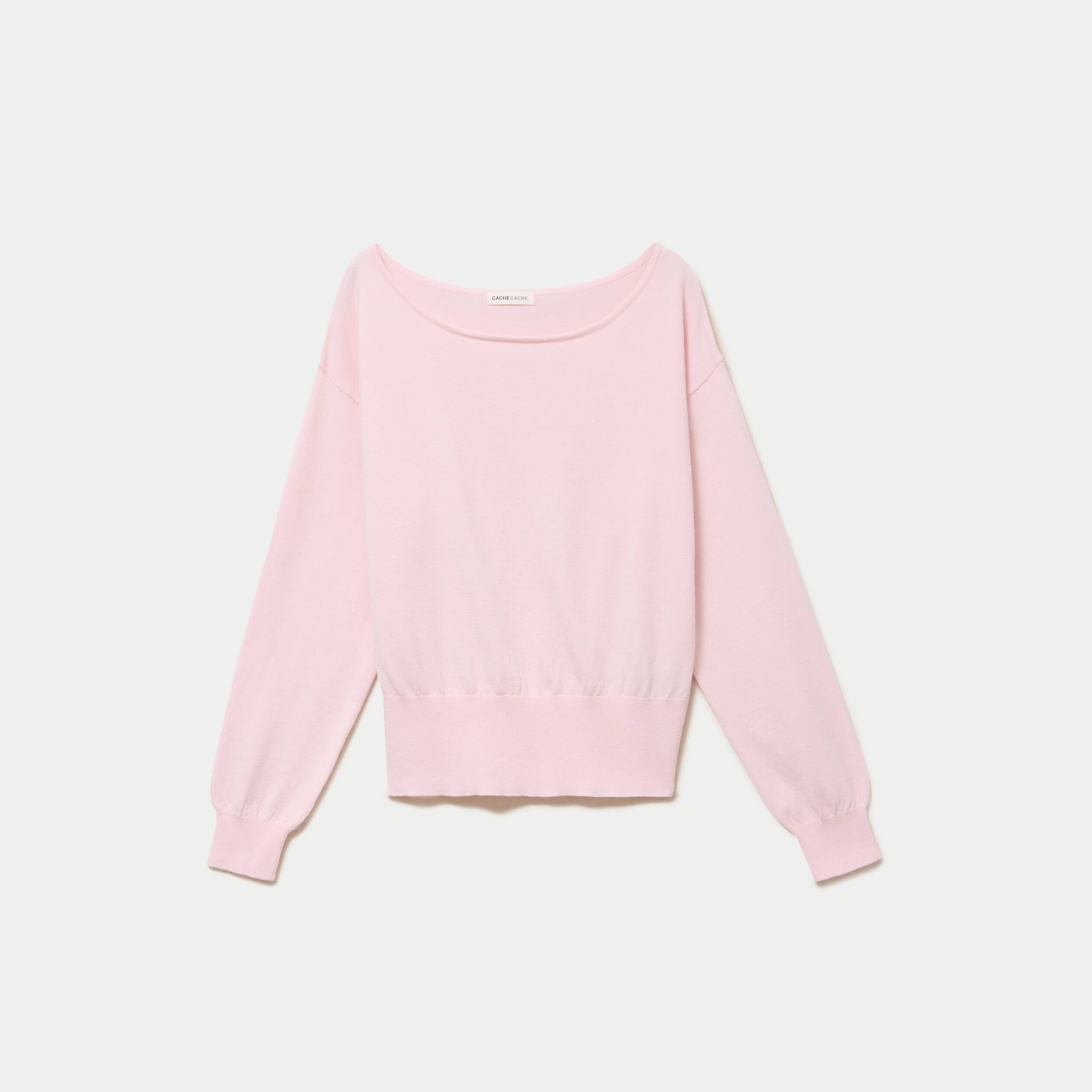 Pull ample manches longues fin rose clair femme