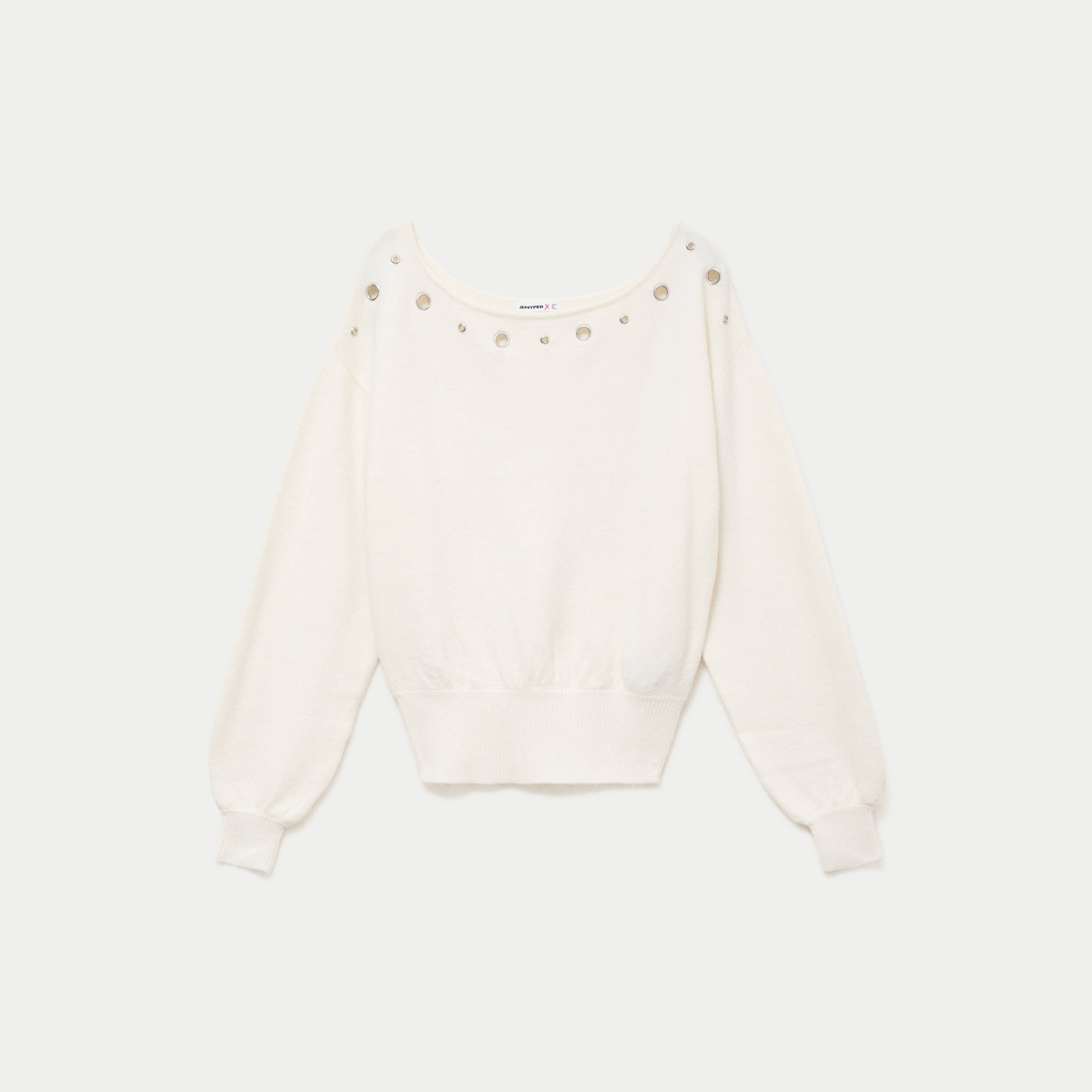 Pull col bateau manches longues ecru femme